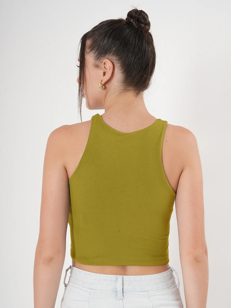 Clobug Solid Ribbed Sleeveless Crop Tank Top - Image 48
