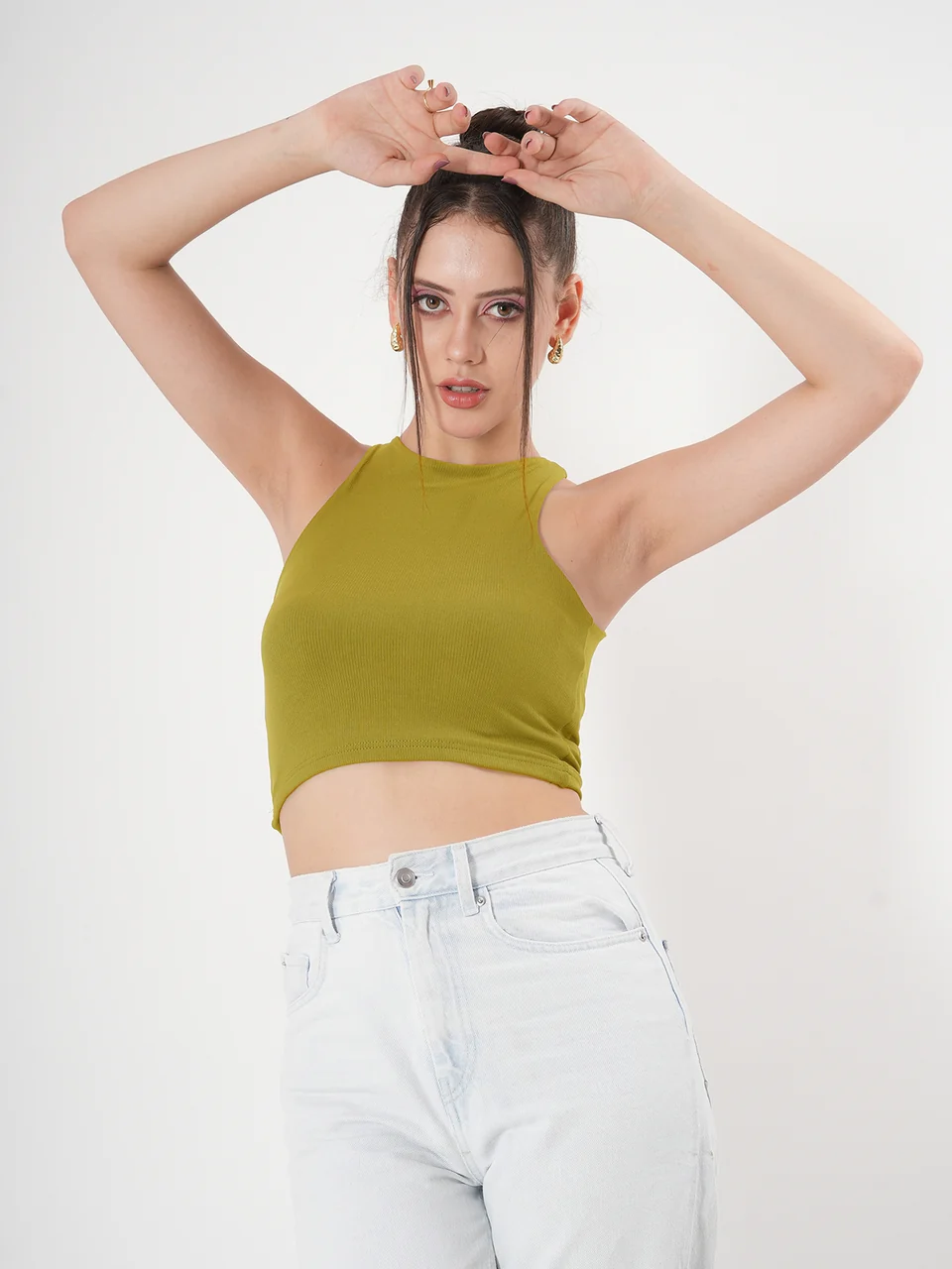 Clobug Solid Ribbed Sleeveless Crop Tank Top - Image 50
