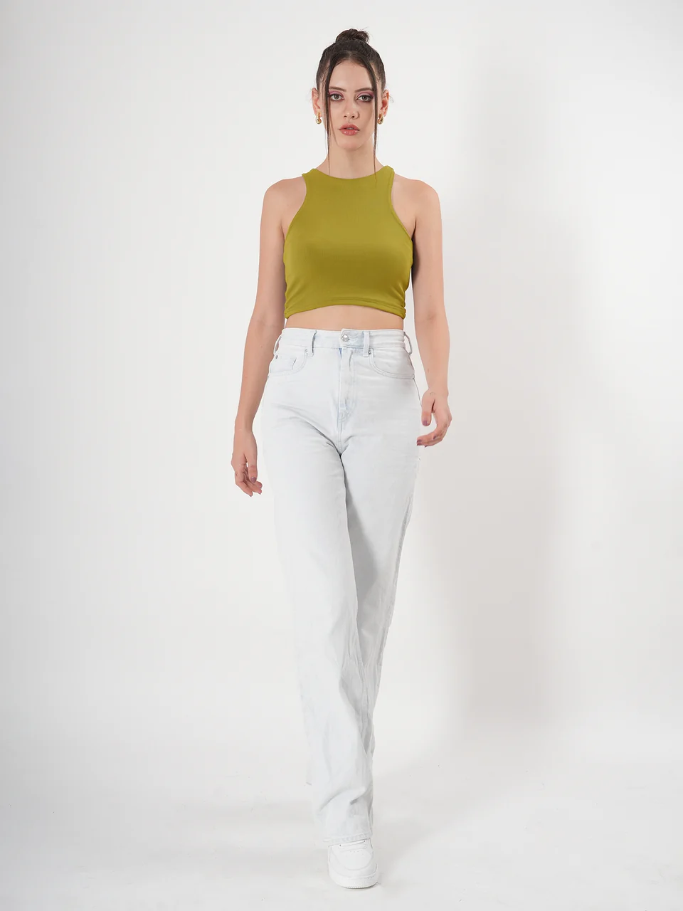 Clobug Solid Ribbed Sleeveless Crop Tank Top - Image 51