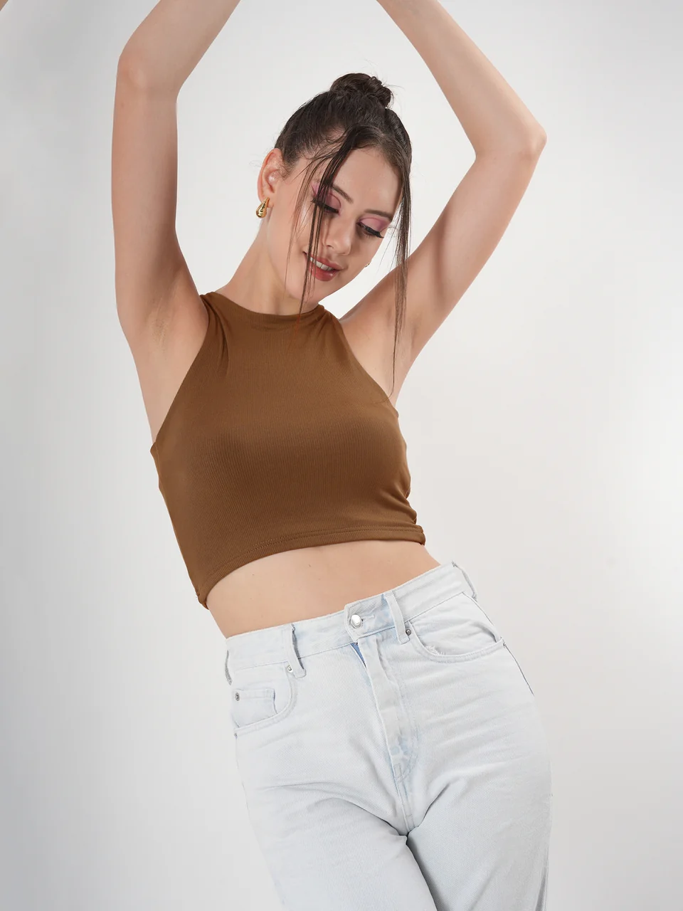Clobug Solid Ribbed Sleeveless Crop Tank Top - Image 53