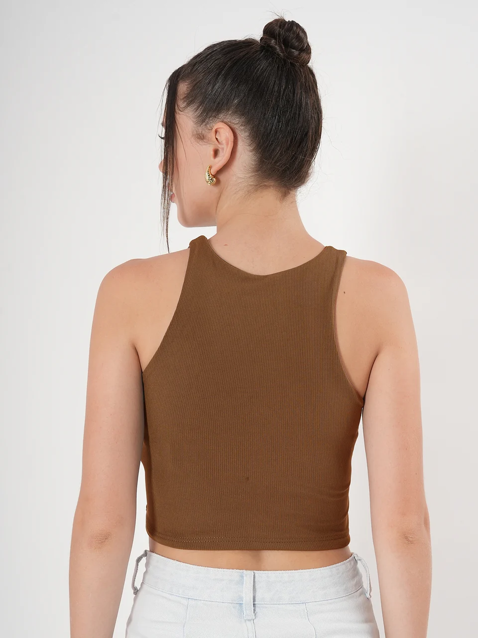 Clobug Solid Ribbed Sleeveless Crop Tank Top - Image 54