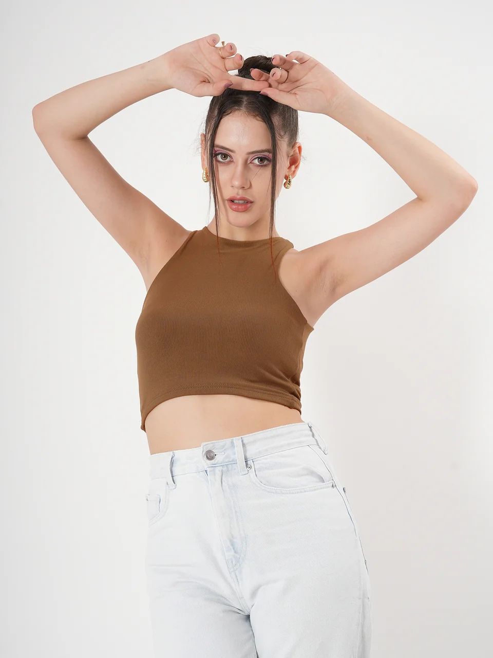 Clobug Solid Ribbed Sleeveless Crop Tank Top - Image 56