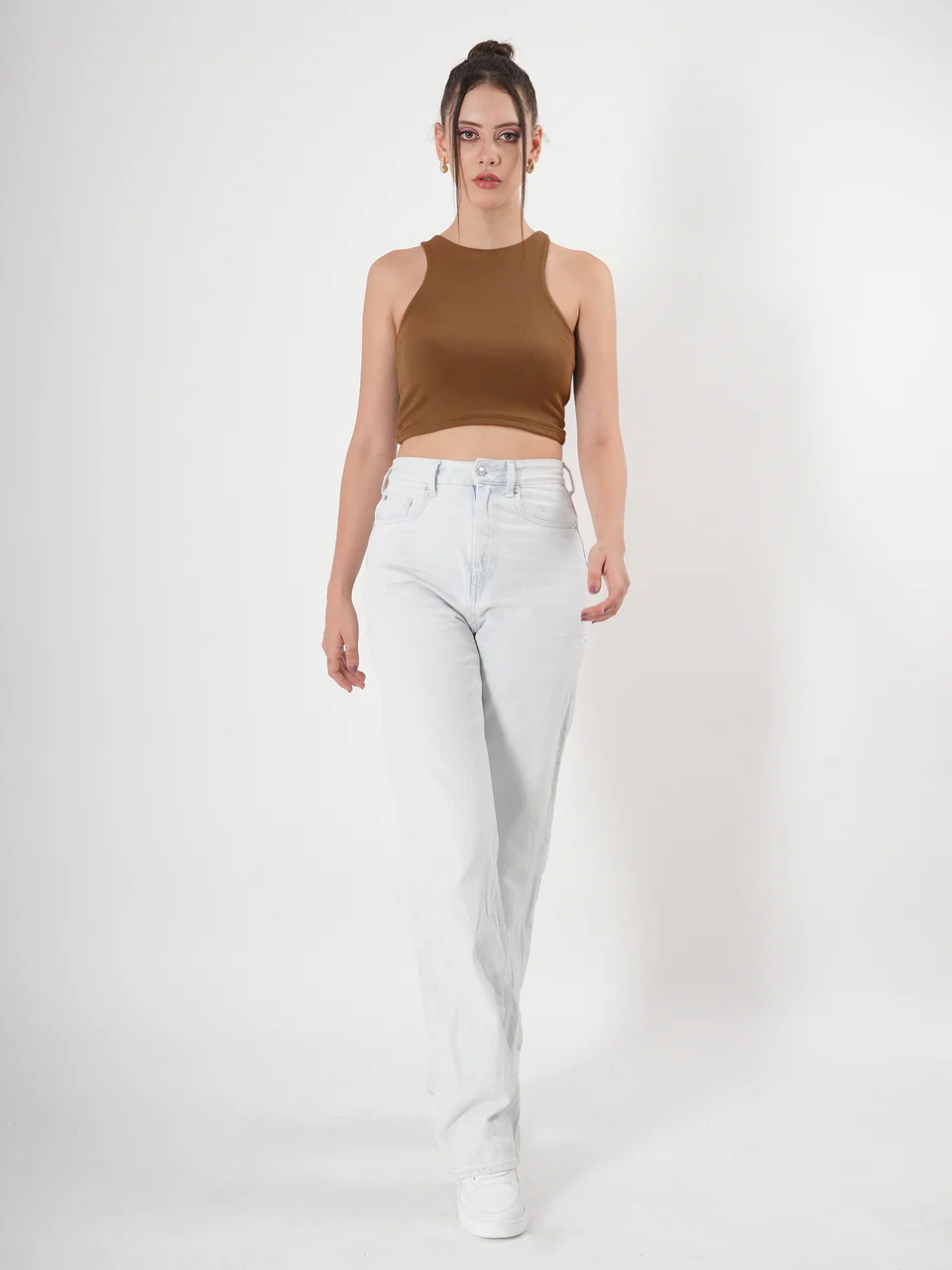 Clobug Solid Ribbed Sleeveless Crop Tank Top - Image 57