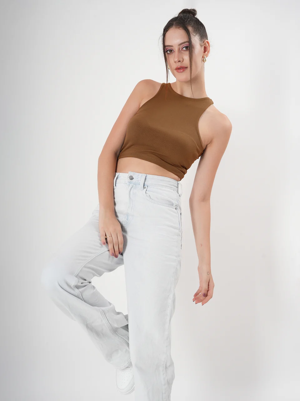 Clobug Solid Ribbed Sleeveless Crop Tank Top - Image 58