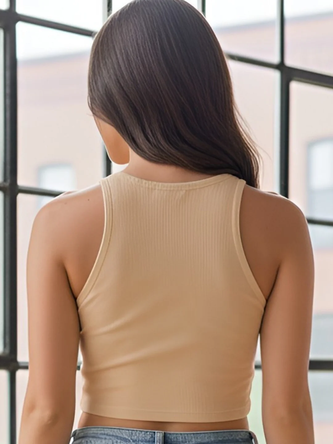 Clobug Solid Ribbed Sleeveless Crop Tank Top - Image 63