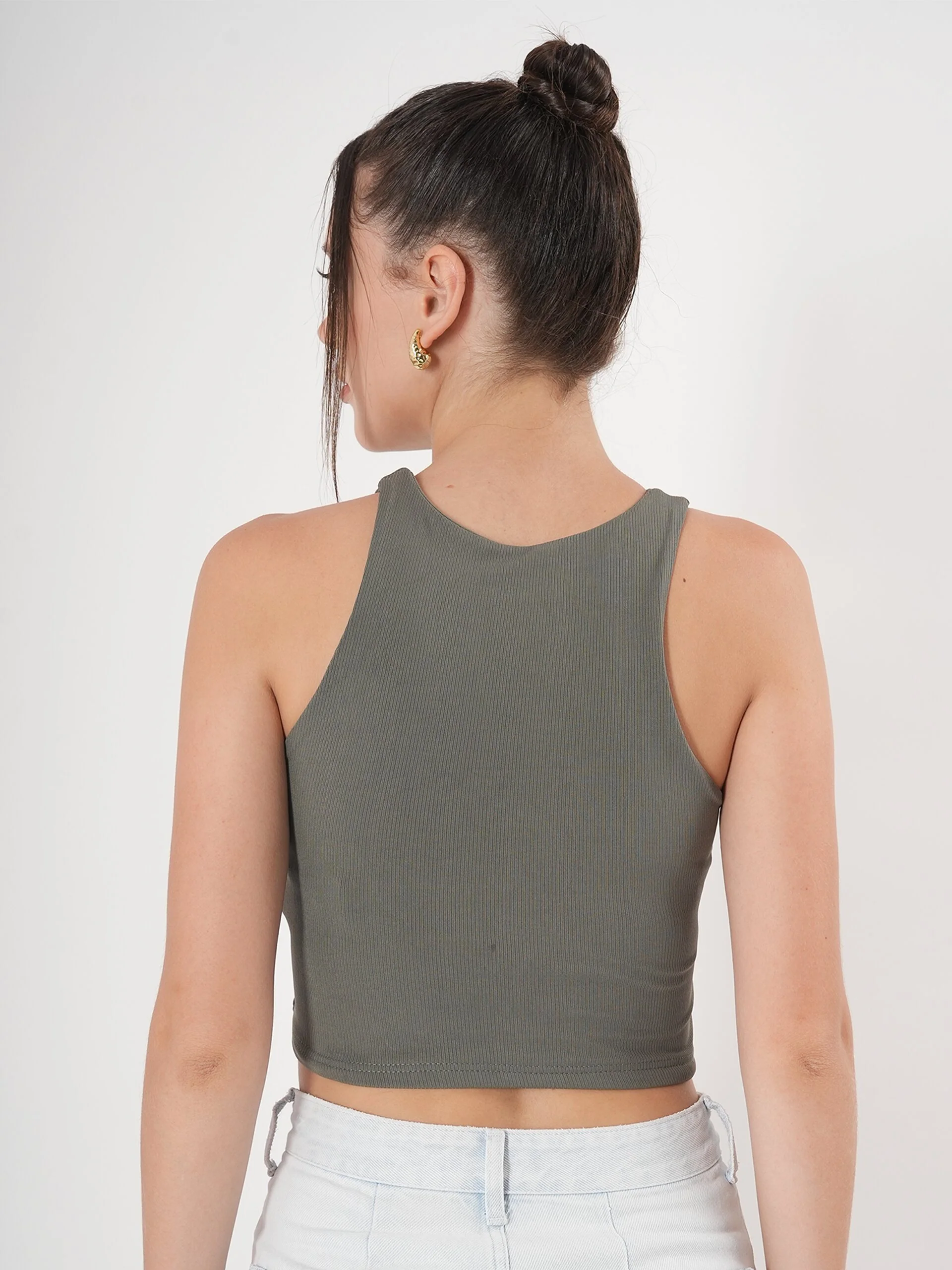 Clobug Solid Ribbed Sleeveless Crop Tank Top - Image 9