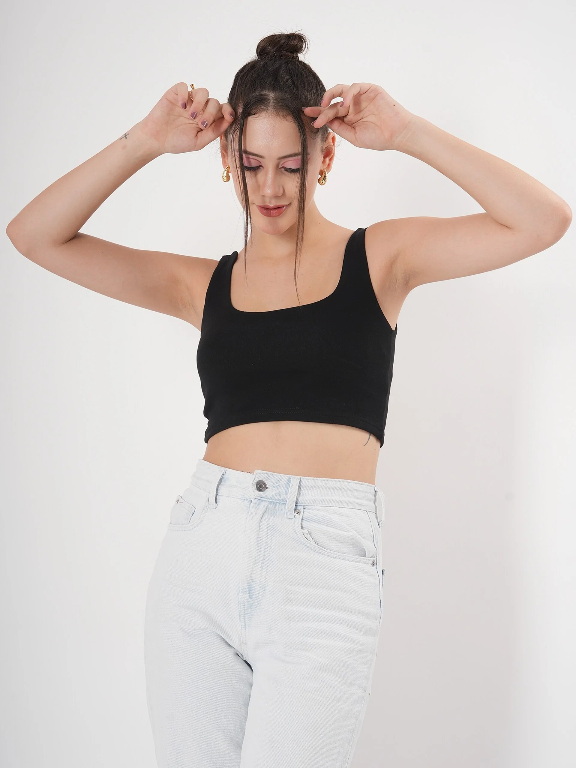 Solid Ribbed Sleeveless Square Neck Crop Top - Image 16