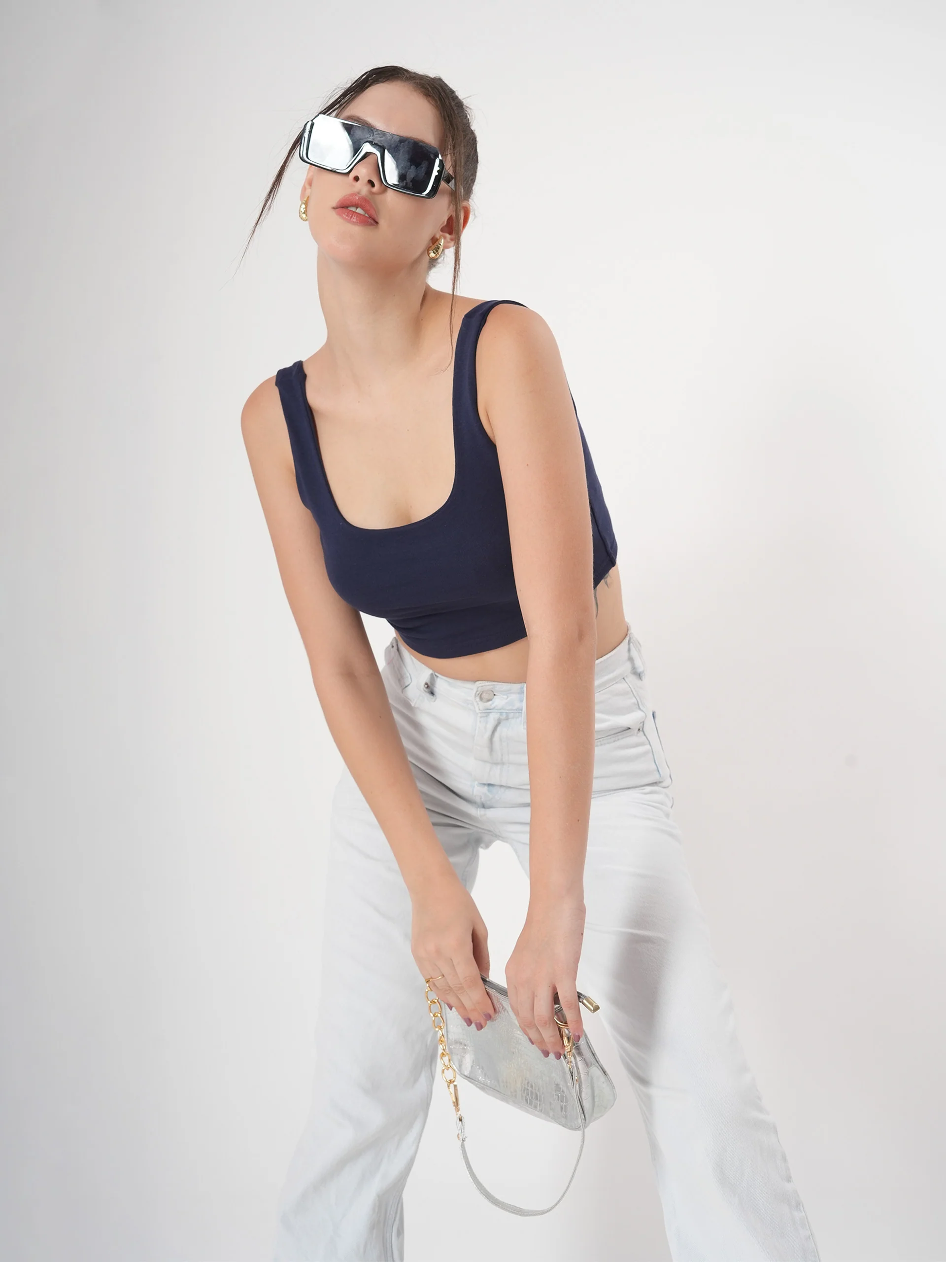 Solid Ribbed Sleeveless Square Neck Crop Top - Image 9