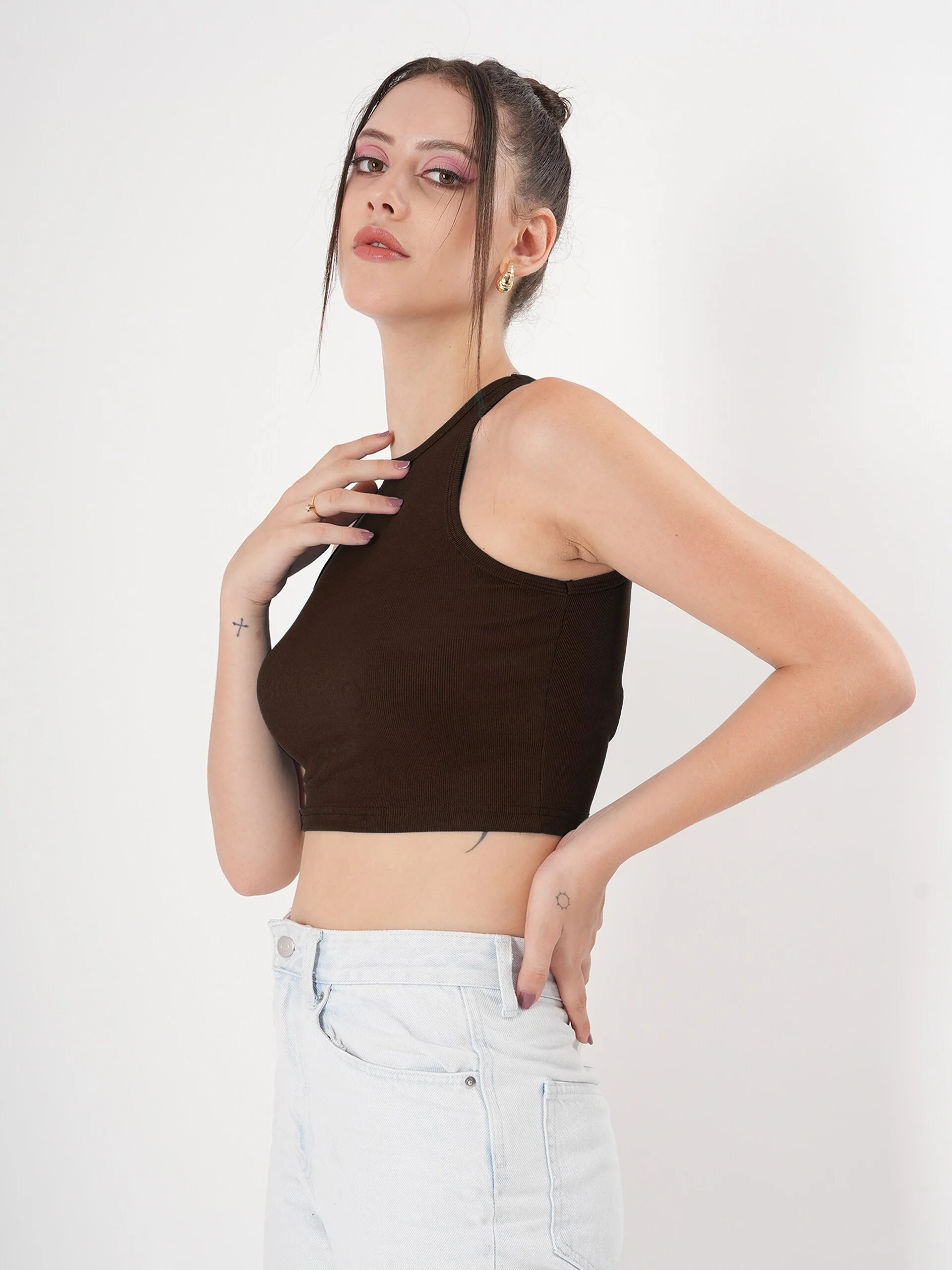 Solid Blue Sleeveless Crop Tank Top - Image 13