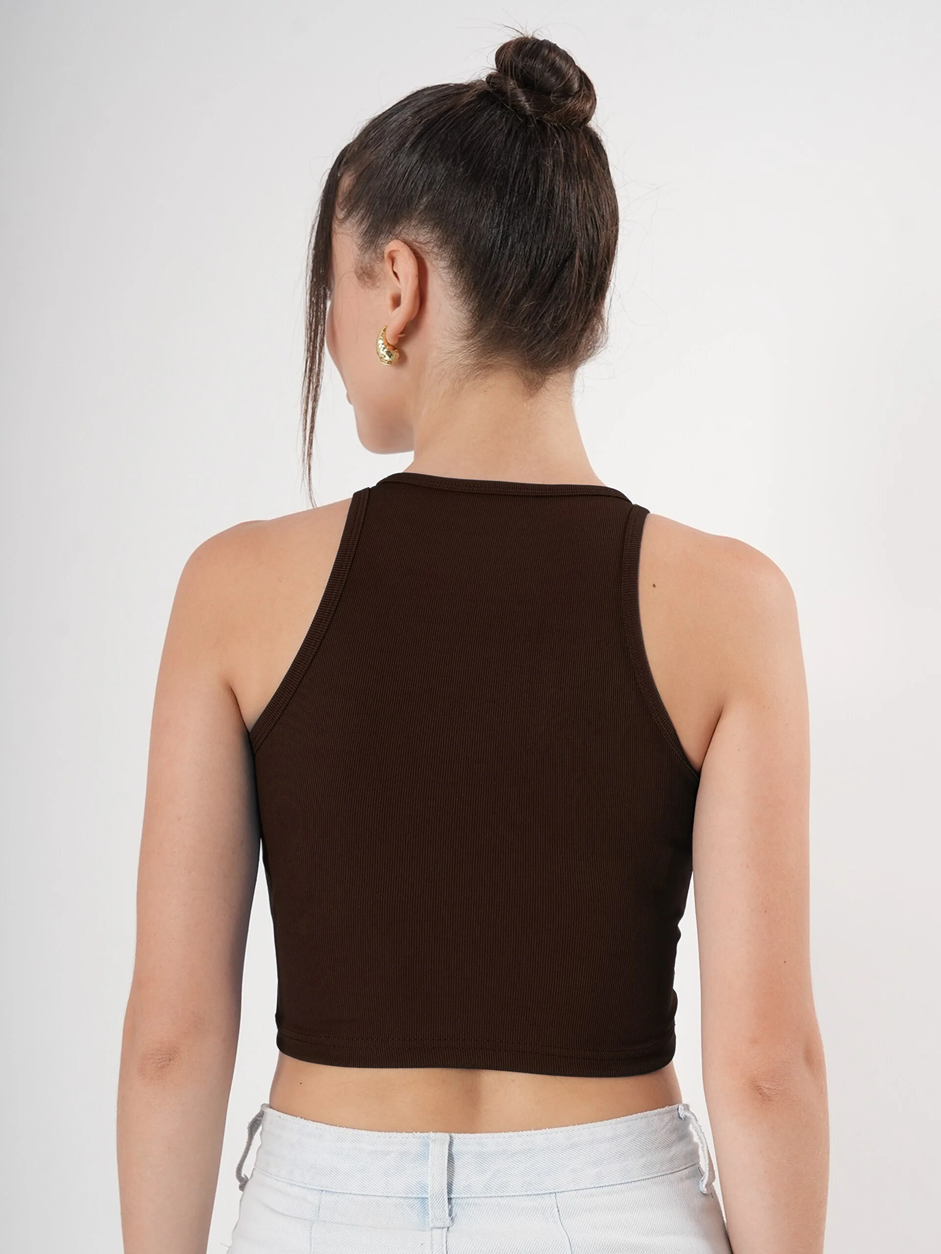 Solid Blue Sleeveless Crop Tank Top - Image 14