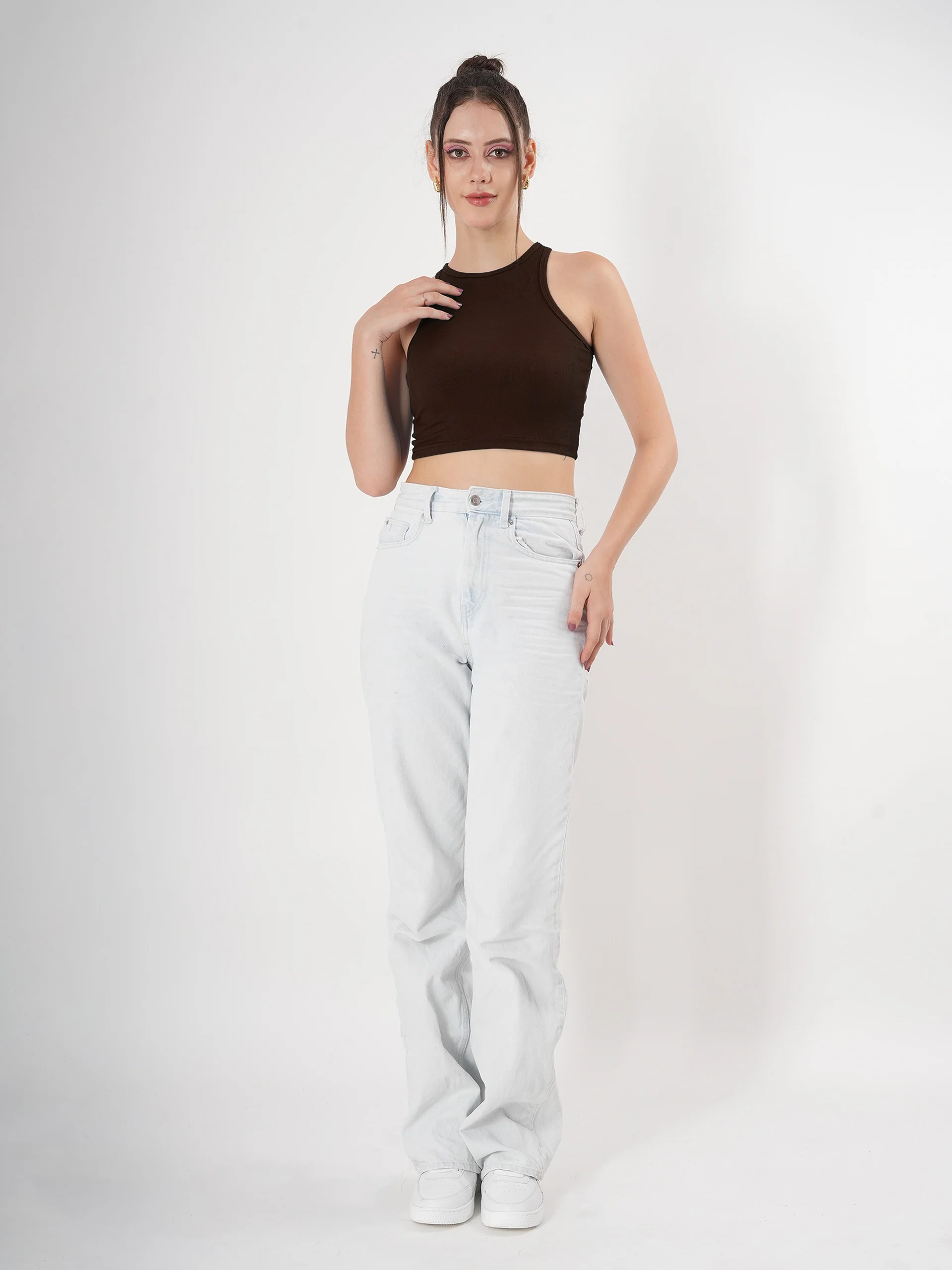 Solid Blue Sleeveless Crop Tank Top - Image 15