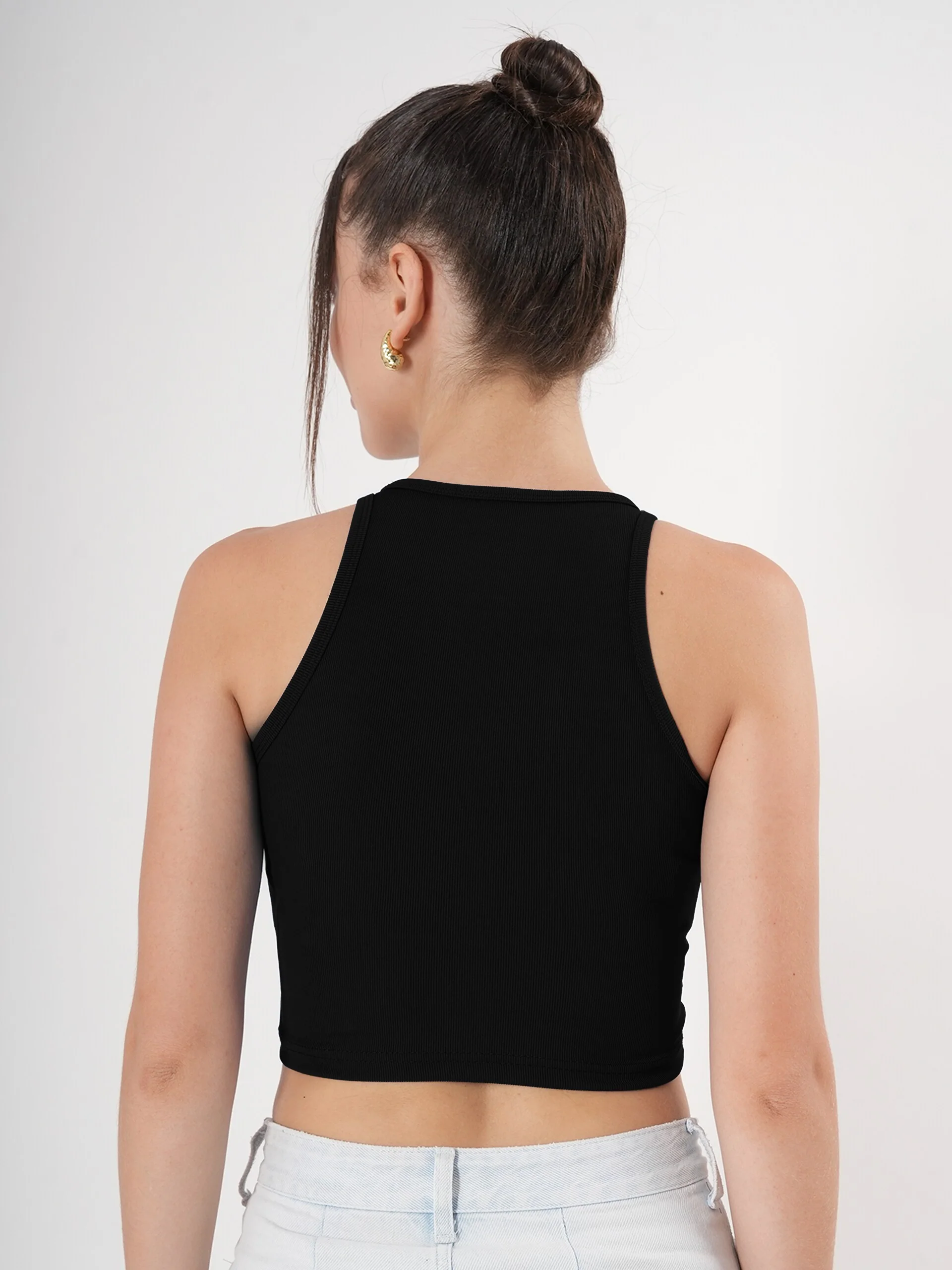 Solid Blue Sleeveless Crop Tank Top - Image 19