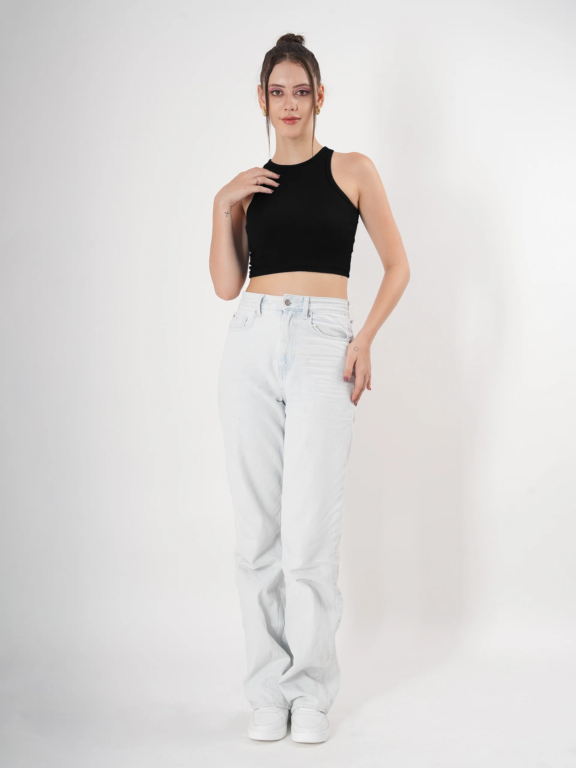 Solid Blue Sleeveless Crop Tank Top - Image 20