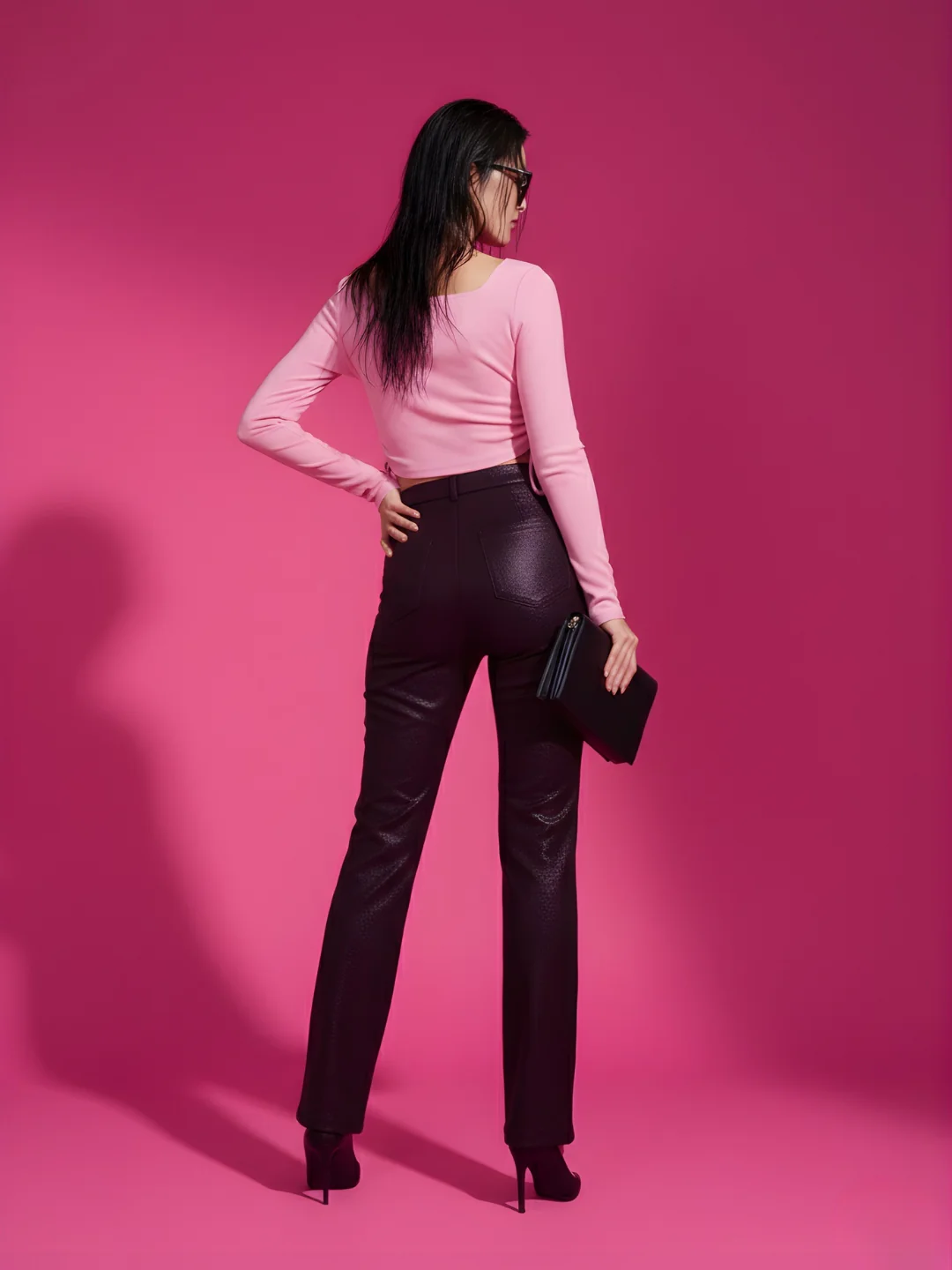 Clobug Solid Square Neck Full Sleeve Fitted Crop Top With Adjustable Strings - Image 3