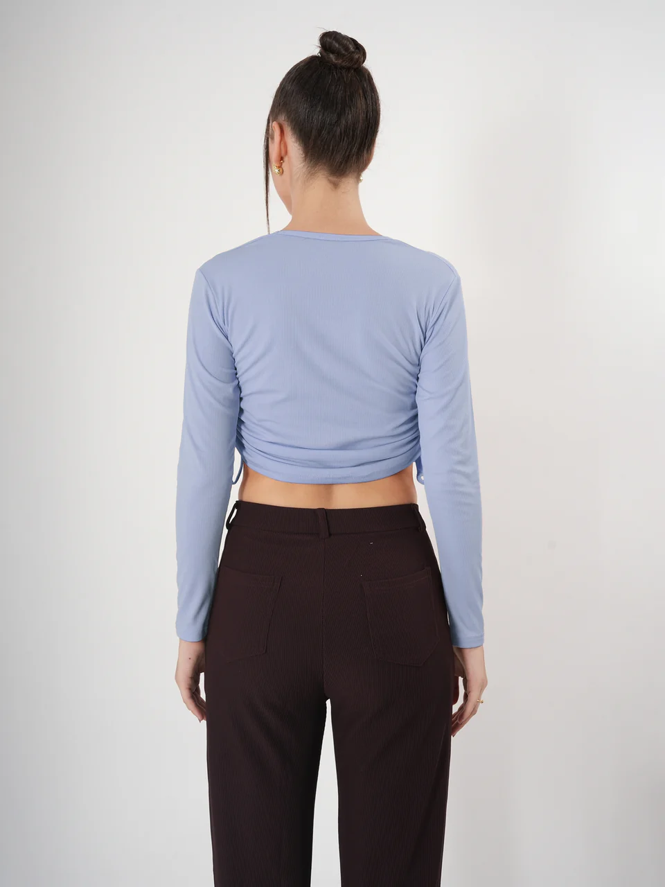 Clobug Solid Square Neck Full Sleeve Fitted Crop Top With Adjustable Strings - Image 36