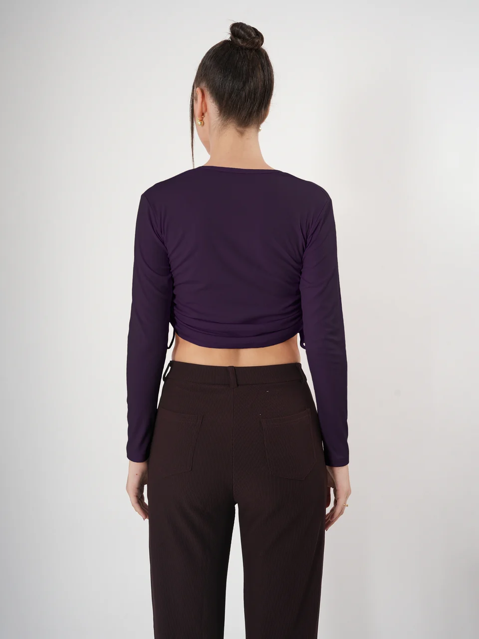 Clobug Solid Square Neck Full Sleeve Fitted Crop Top With Adjustable Strings - Image 44