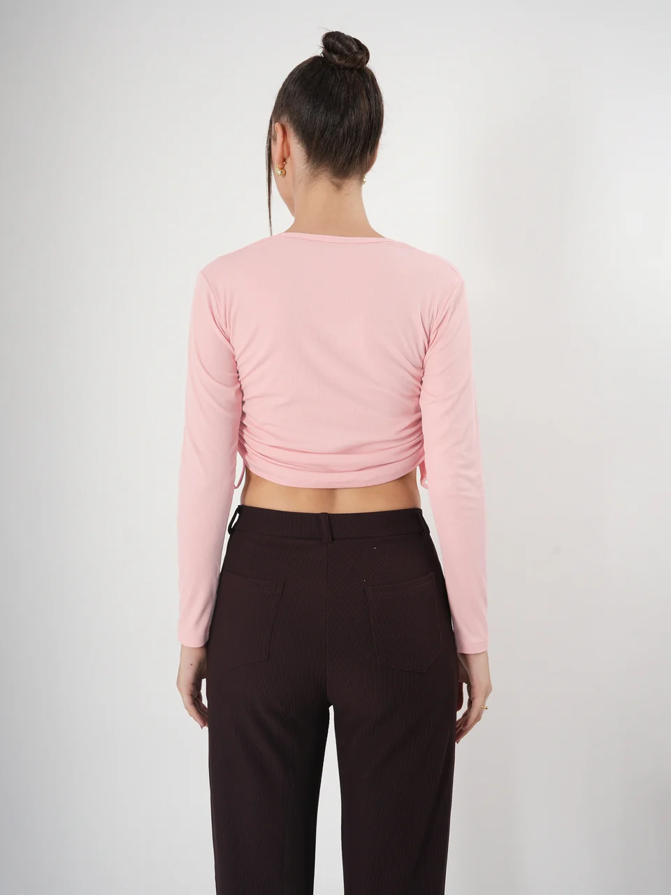 Clobug Solid Square Neck Full Sleeve Fitted Crop Top With Adjustable Strings - Image 50