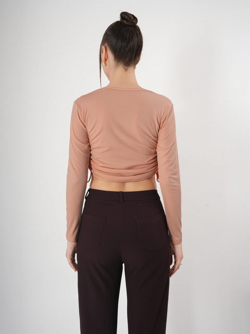 Clobug Solid Square Neck Full Sleeve Fitted Crop Top With Adjustable Strings - Image 56