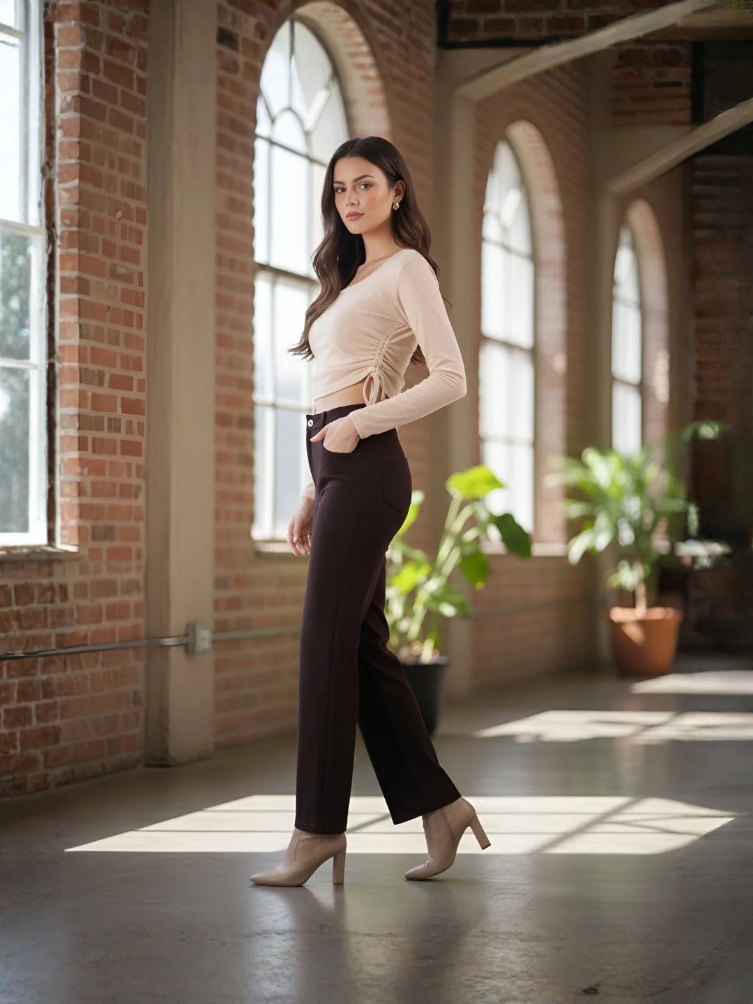 Clobug Solid Square Neck Full Sleeve Fitted Crop Top With Adjustable Strings - Image 58