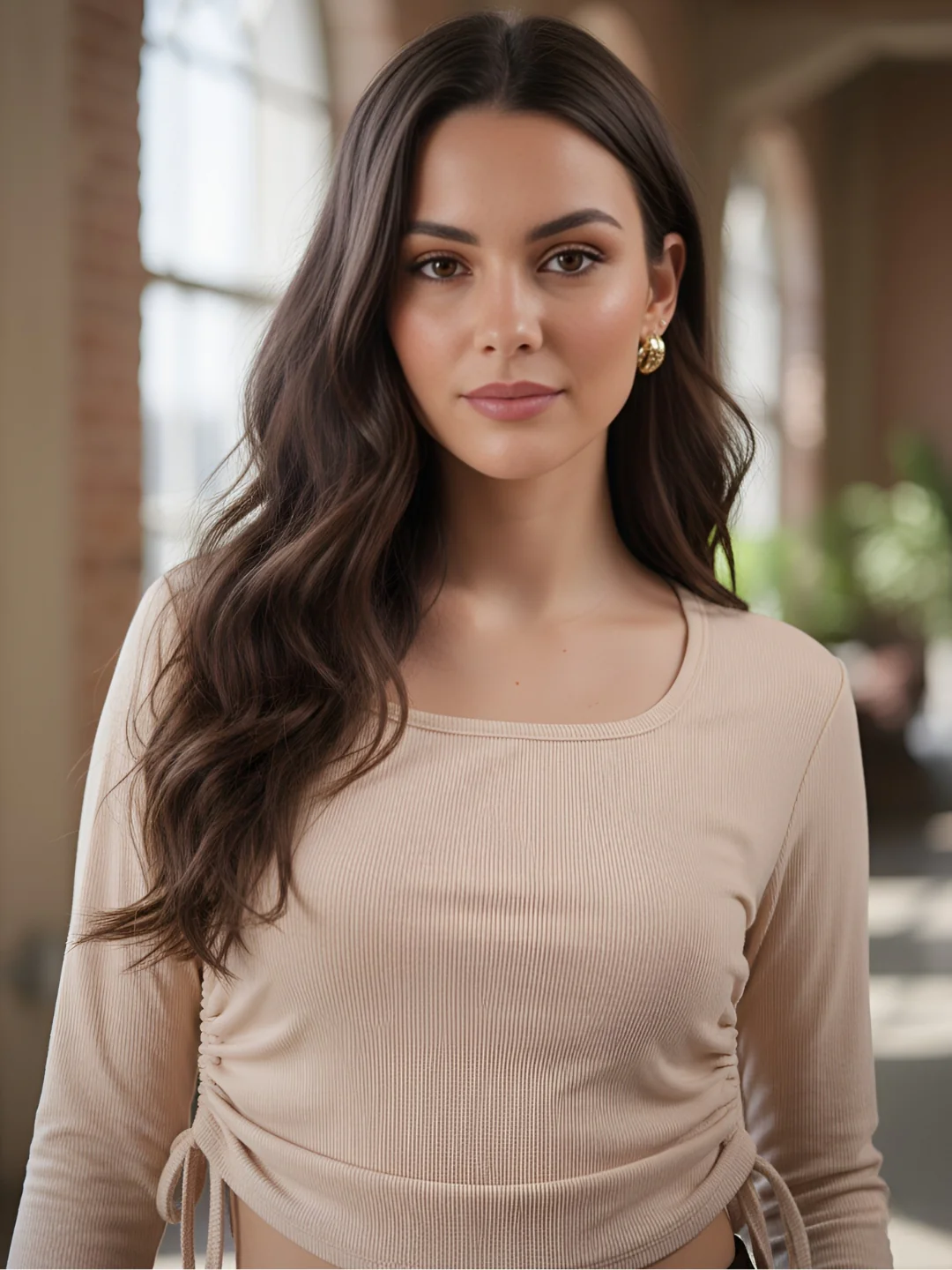 Clobug Solid Square Neck Full Sleeve Fitted Crop Top With Adjustable Strings - Image 60