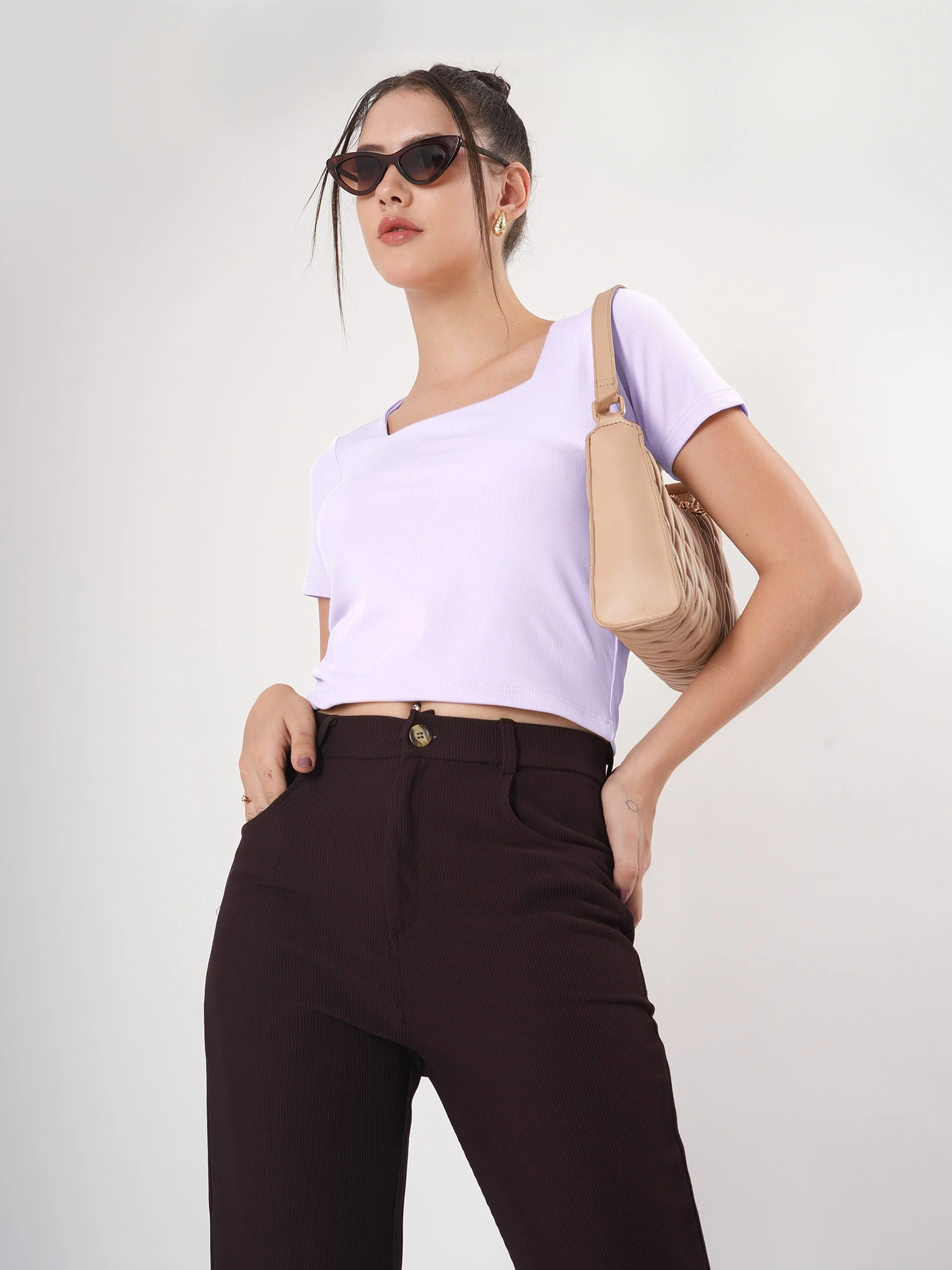 Clobug Solid Square Neck Half Sleeve Fitted Top - Image 19