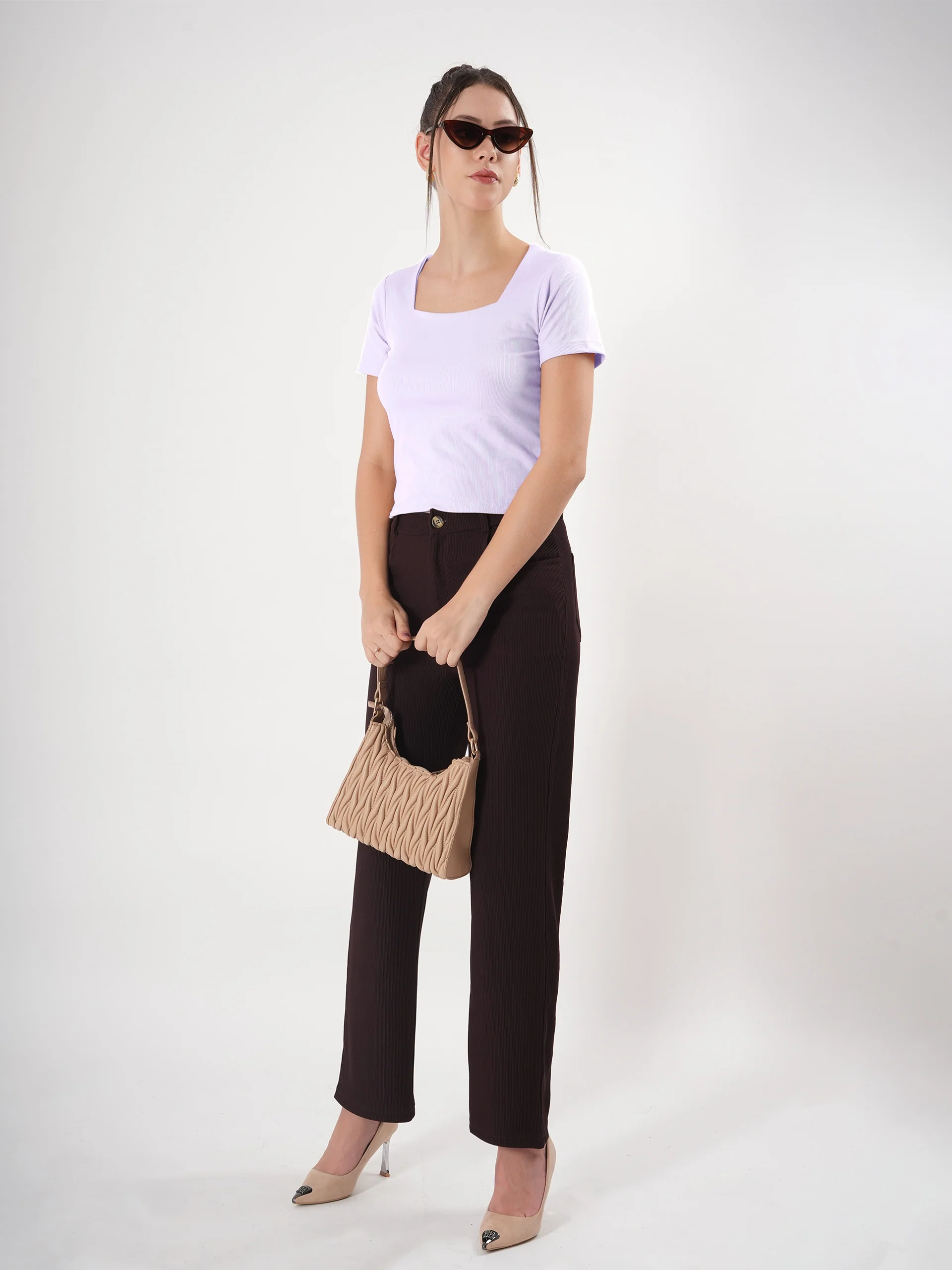 Clobug Solid Square Neck Half Sleeve Fitted Top - Image 20