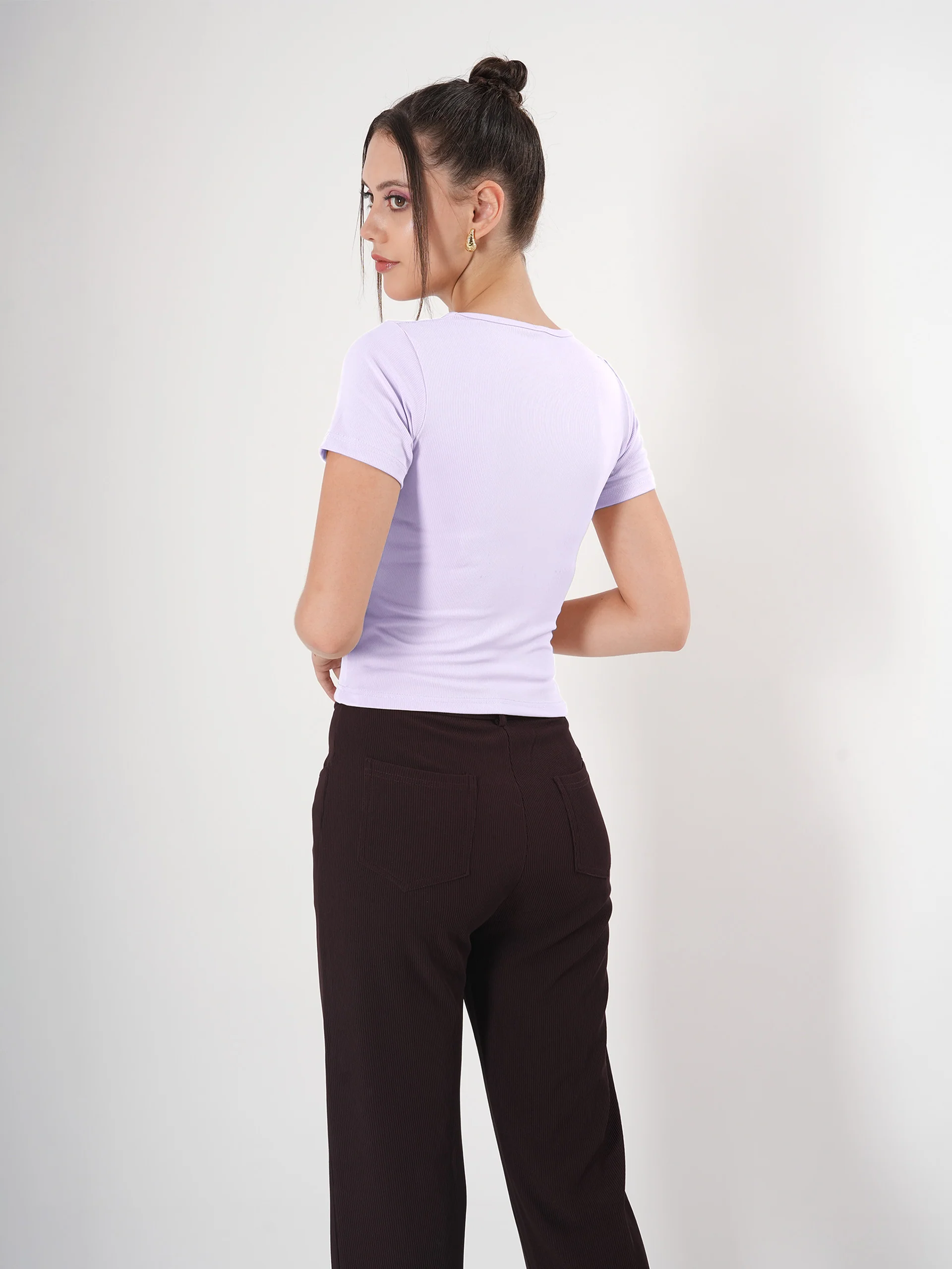 Clobug Solid Square Neck Half Sleeve Fitted Top - Image 21