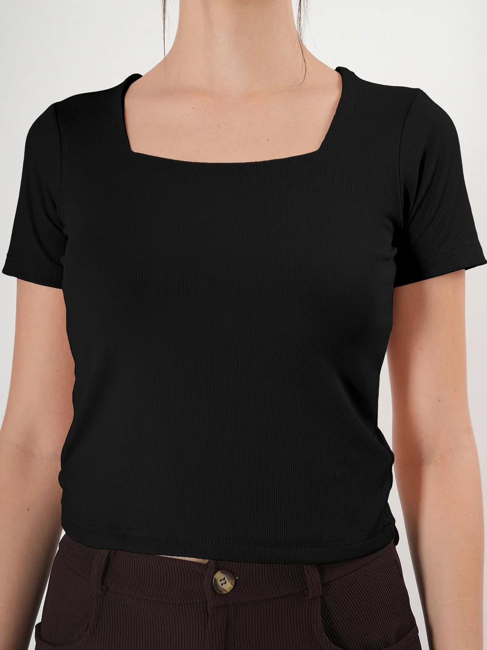 Clobug Solid Square Neck Half Sleeve Fitted Top - Image 23
