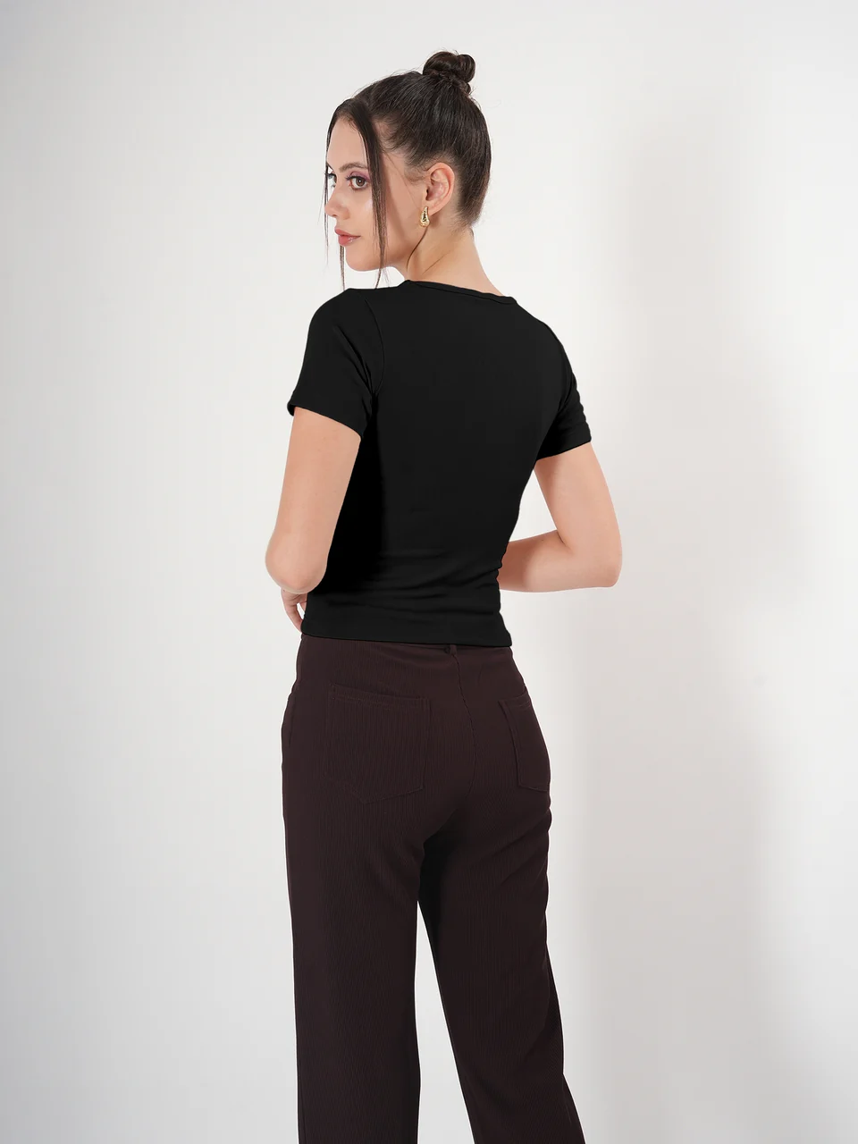 Clobug Solid Square Neck Half Sleeve Fitted Top - Image 25