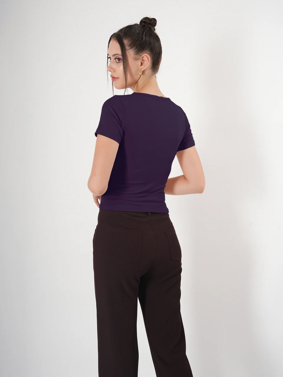 Clobug Solid Square Neck Half Sleeve Fitted Top - Image 31