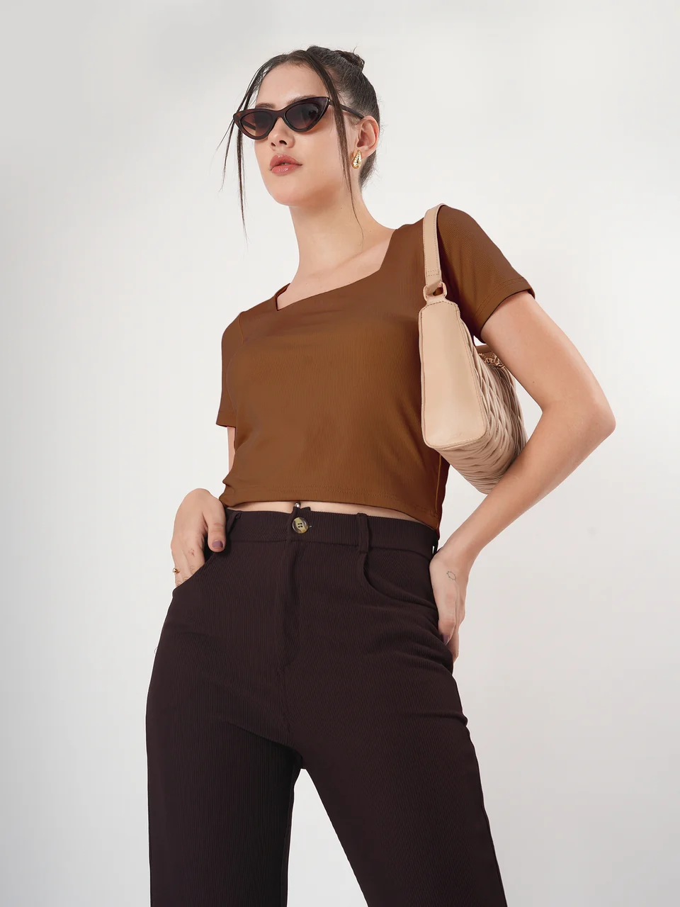 Clobug Solid Square Neck Half Sleeve Fitted Top - Image 36