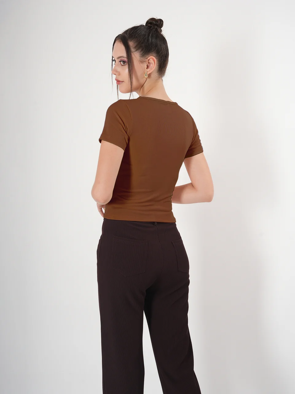 Clobug Solid Square Neck Half Sleeve Fitted Top - Image 39