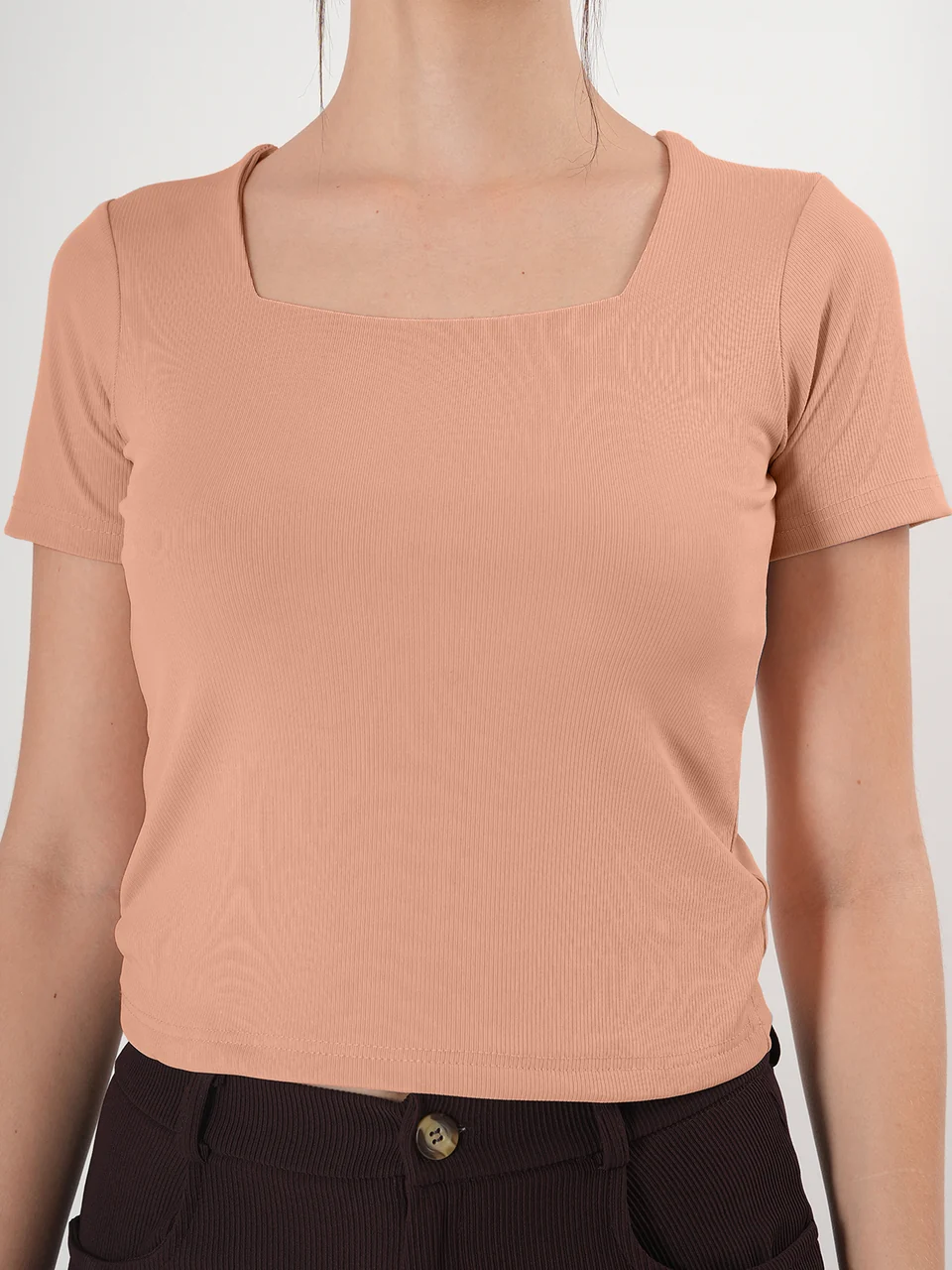 Clobug Solid Square Neck Half Sleeve Fitted Top - Image 41