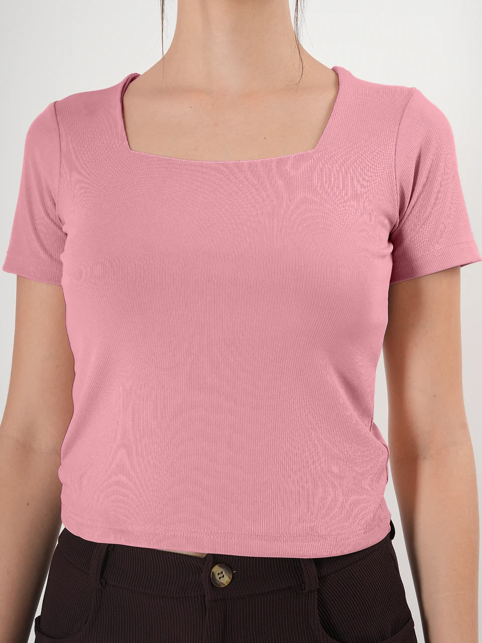 Clobug Solid Square Neck Half Sleeve Fitted Top - Image 47