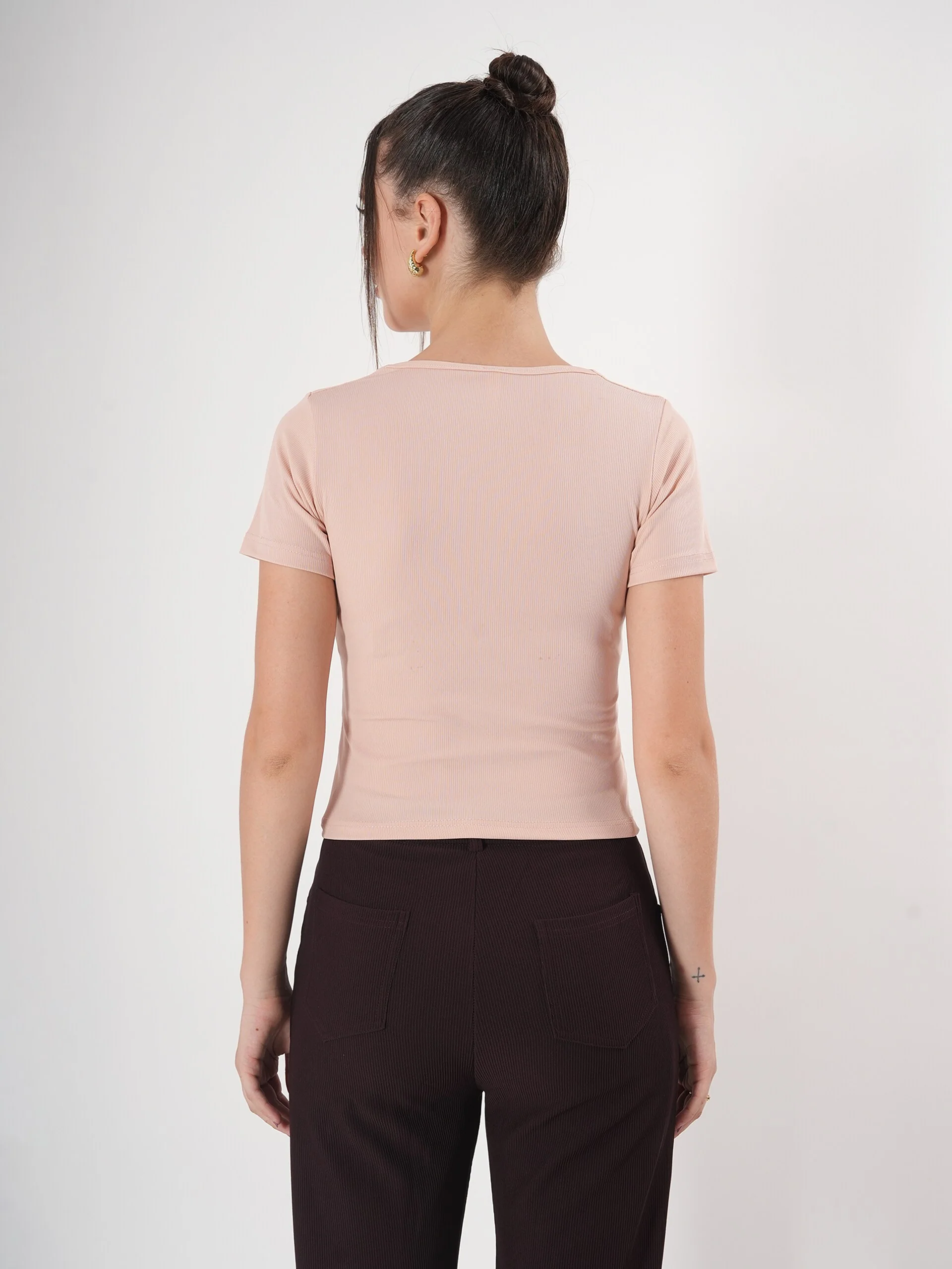 Clobug Solid Square Neck Half Sleeve Fitted Top - Image 5