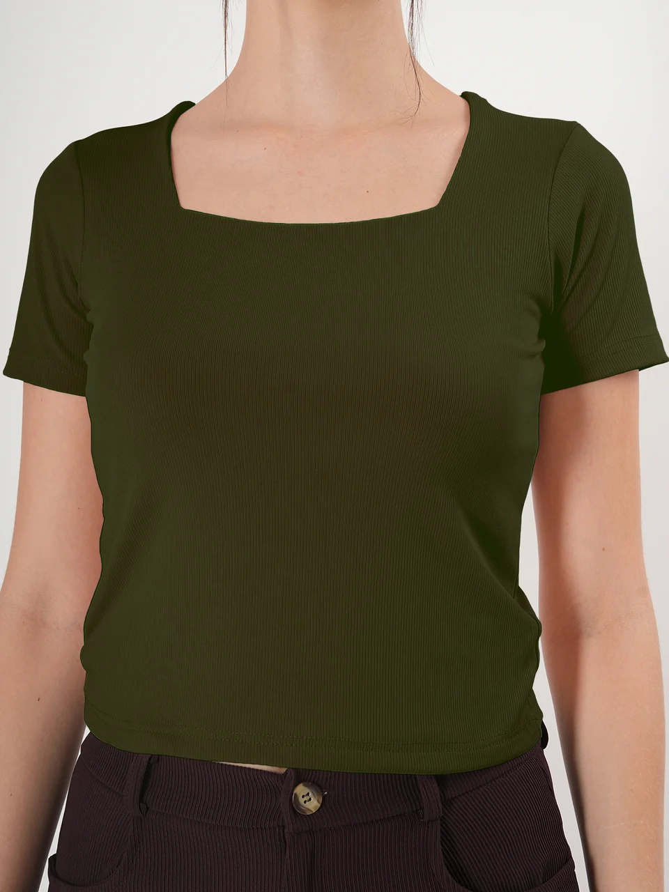 Clobug Solid Square Neck Half Sleeve Fitted Top - Image 53