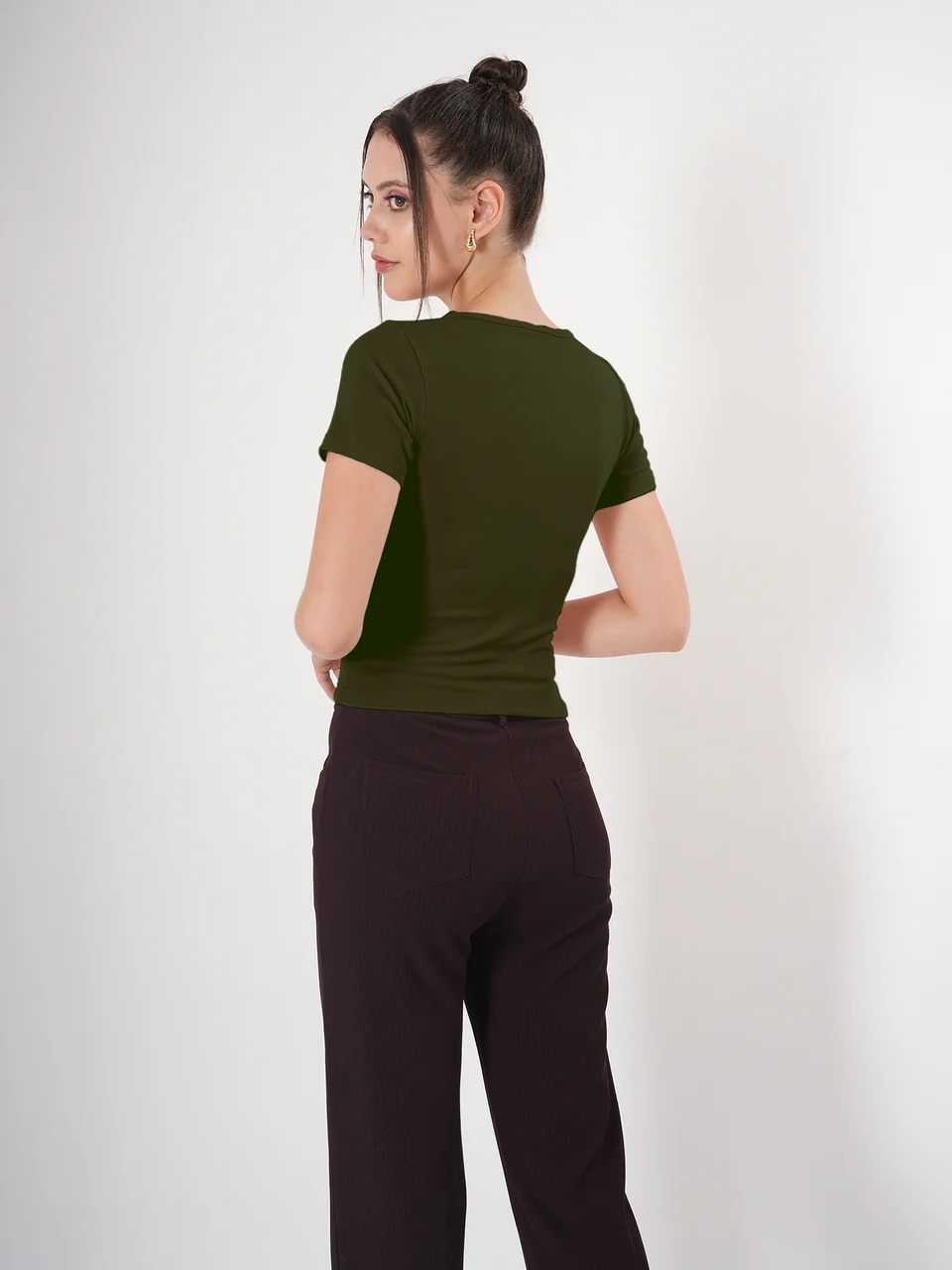 Clobug Solid Square Neck Half Sleeve Fitted Top - Image 56