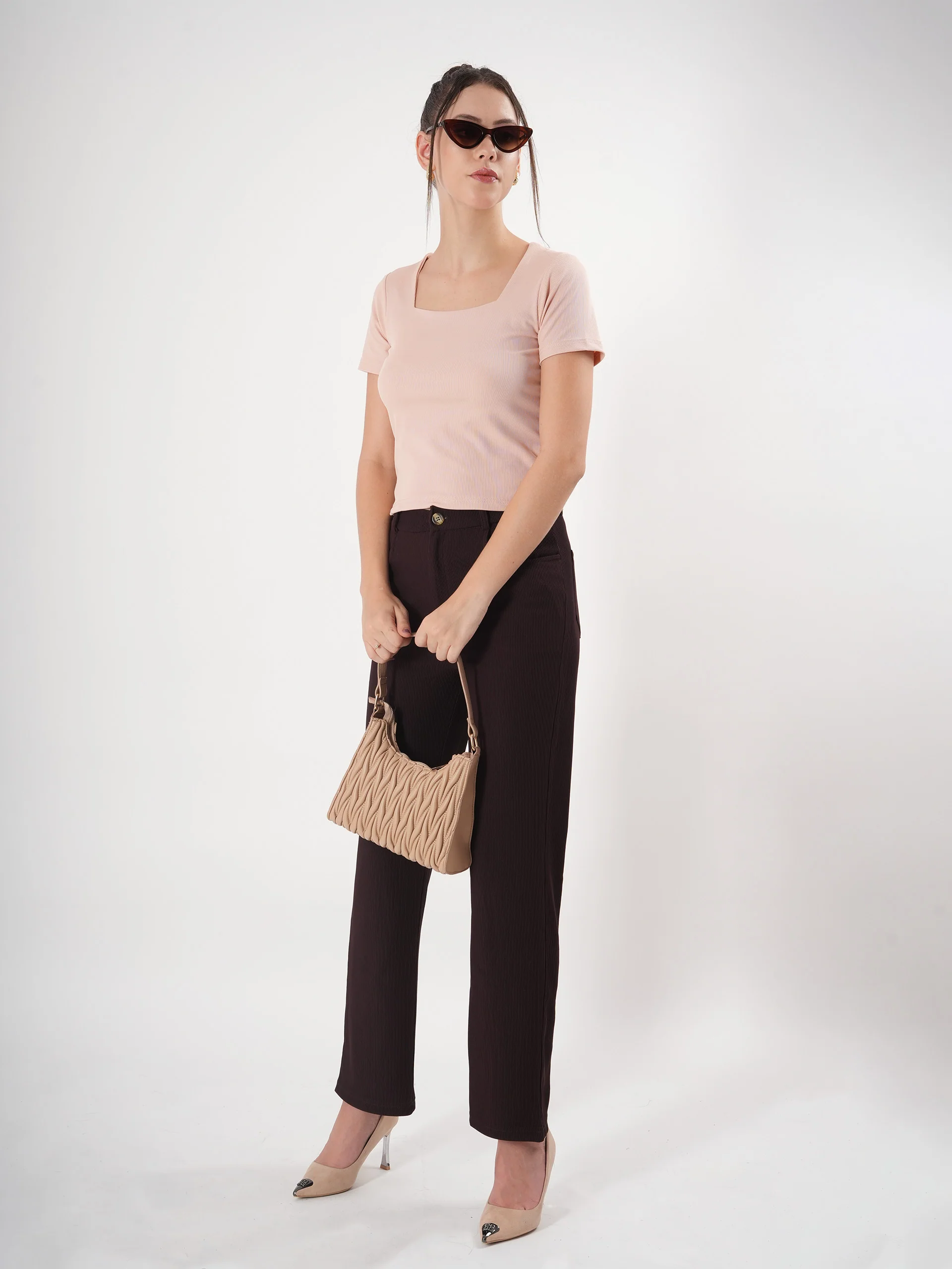 Clobug Solid Square Neck Half Sleeve Fitted Top - Image 7