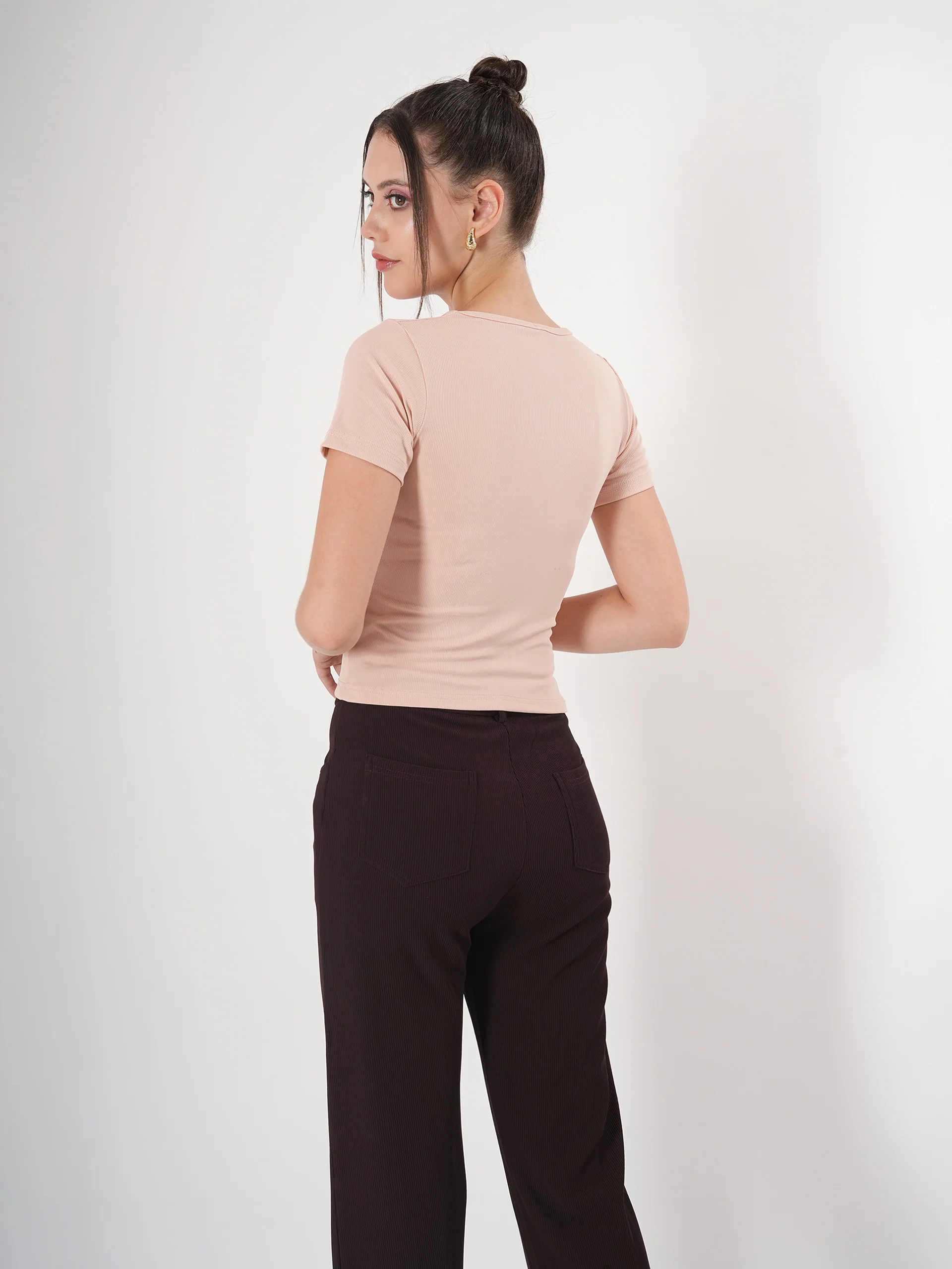 Clobug Solid Square Neck Half Sleeve Fitted Top - Image 8