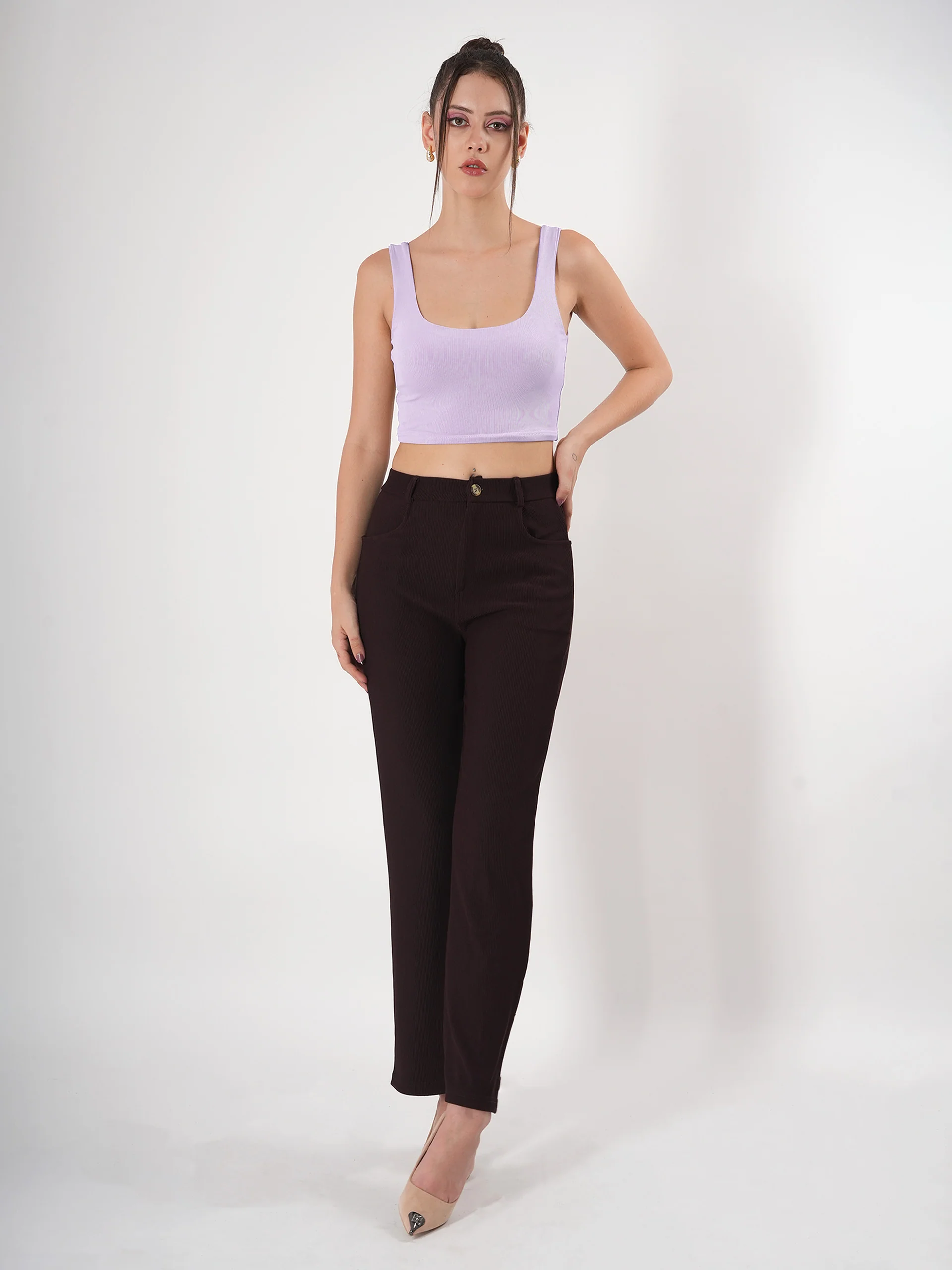 Clobug Solid Square Neck Sleeveless Body Fitted Crop Top - Image 11