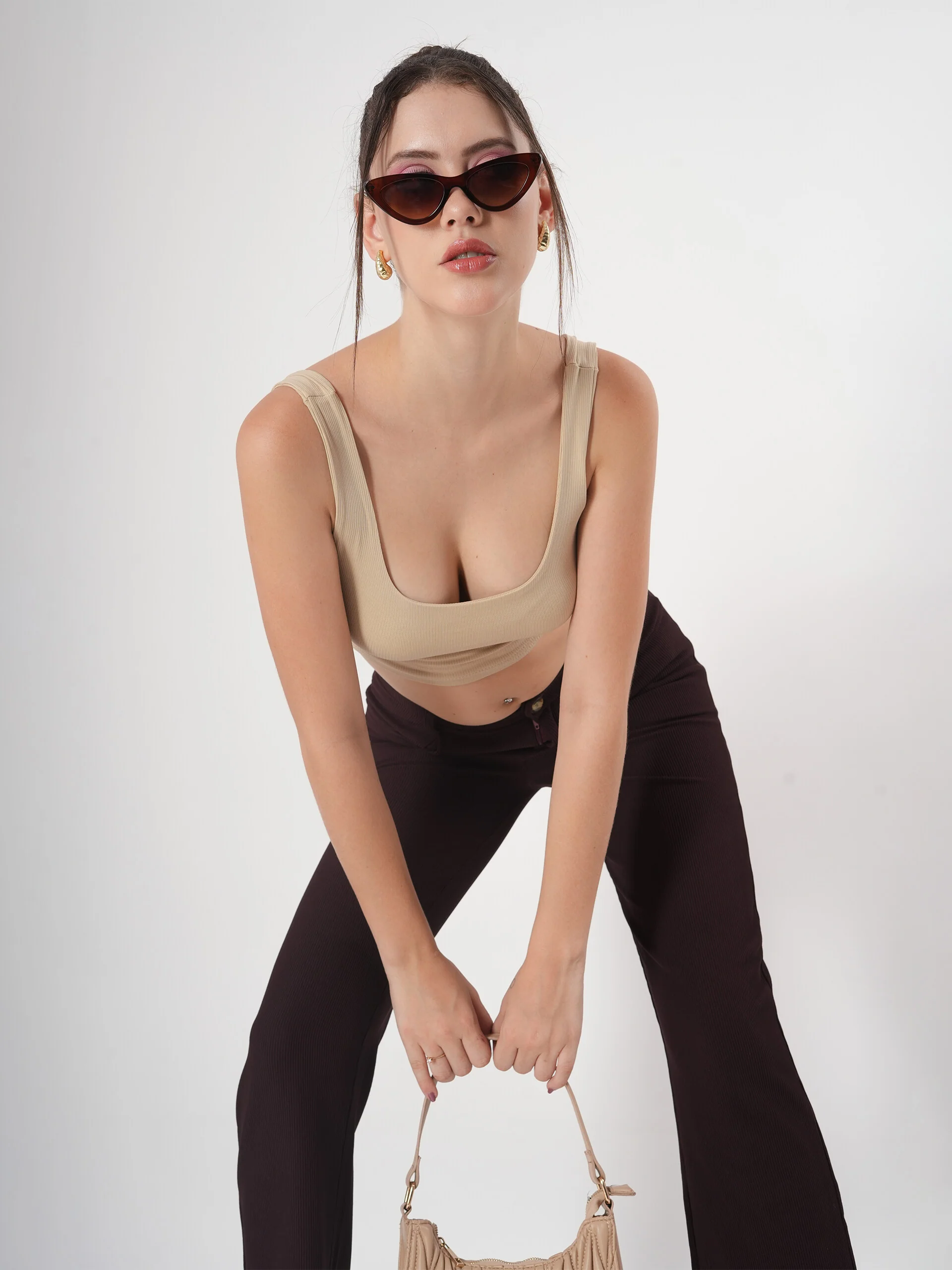 Clobug Solid Square Neck Sleeveless Body Fitted Crop Top - Image 21