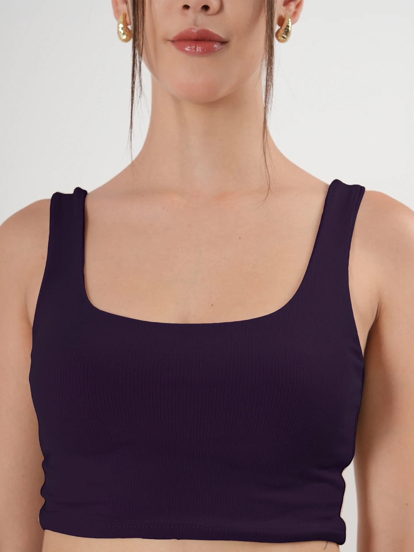 Clobug Solid Square Neck Sleeveless Body Fitted Crop Top - Image 23