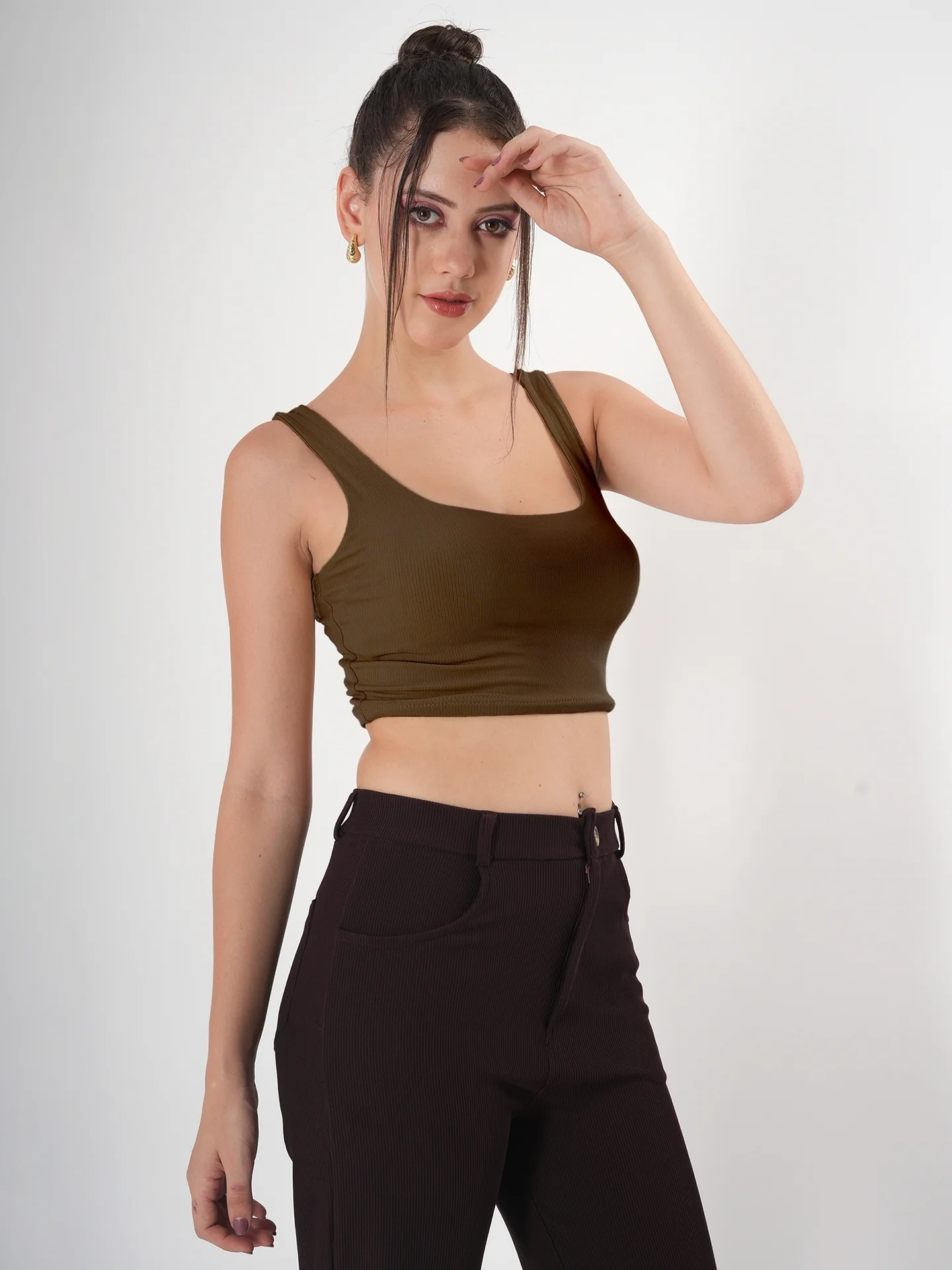 Clobug Solid Square Neck Sleeveless Body Fitted Crop Top - Image 30