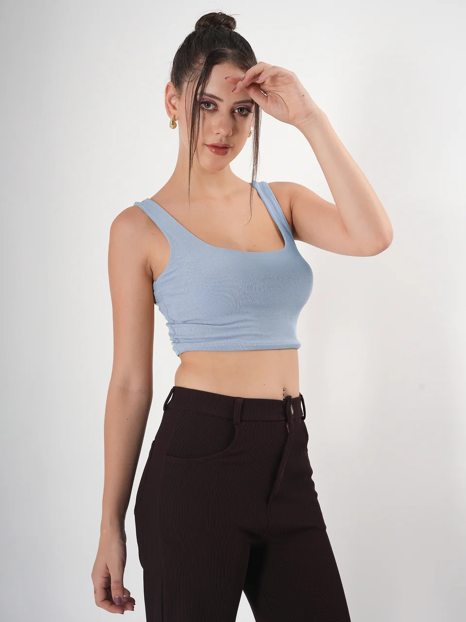Clobug Solid Square Neck Sleeveless Body Fitted Crop Top - Image 39