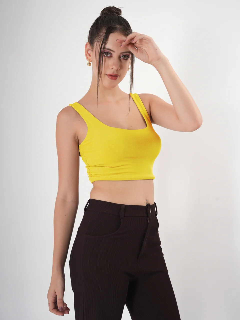 Clobug Solid Square Neck Sleeveless Body Fitted Crop Top - Image 44