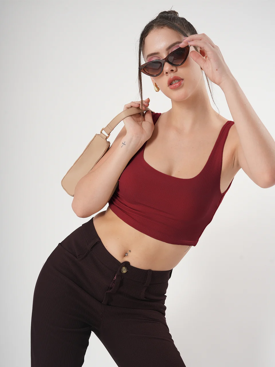 Clobug Solid Square Neck Sleeveless Body Fitted Crop Top - Image 47