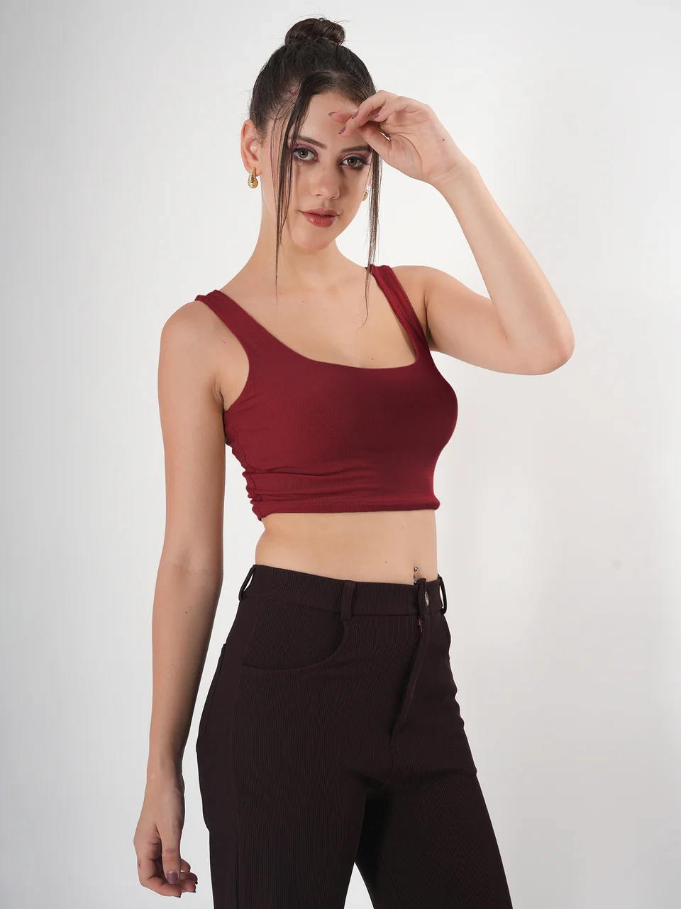Clobug Solid Square Neck Sleeveless Body Fitted Crop Top - Image 49