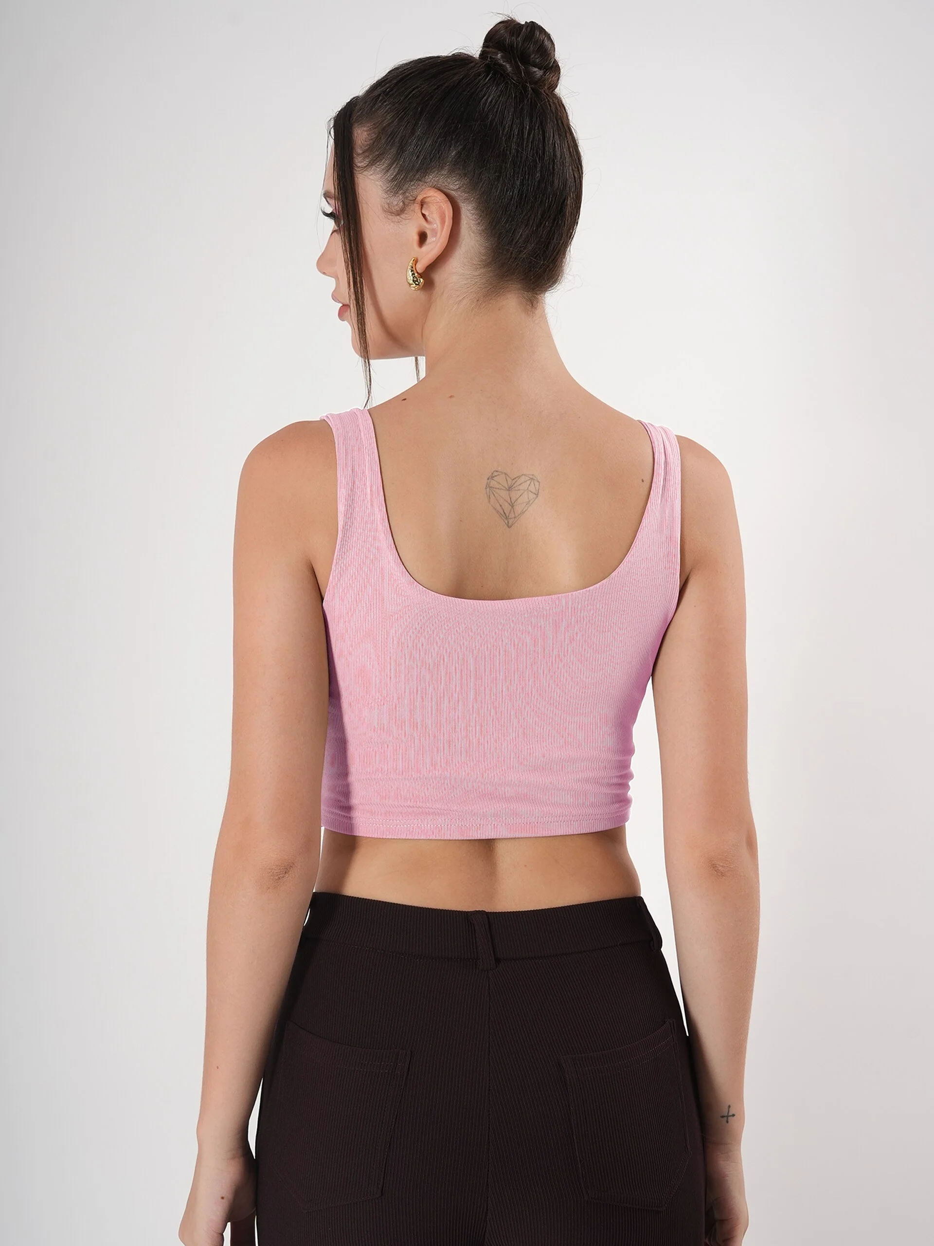 Clobug Solid Square Neck Sleeveless Body Fitted Crop Top - Image 5