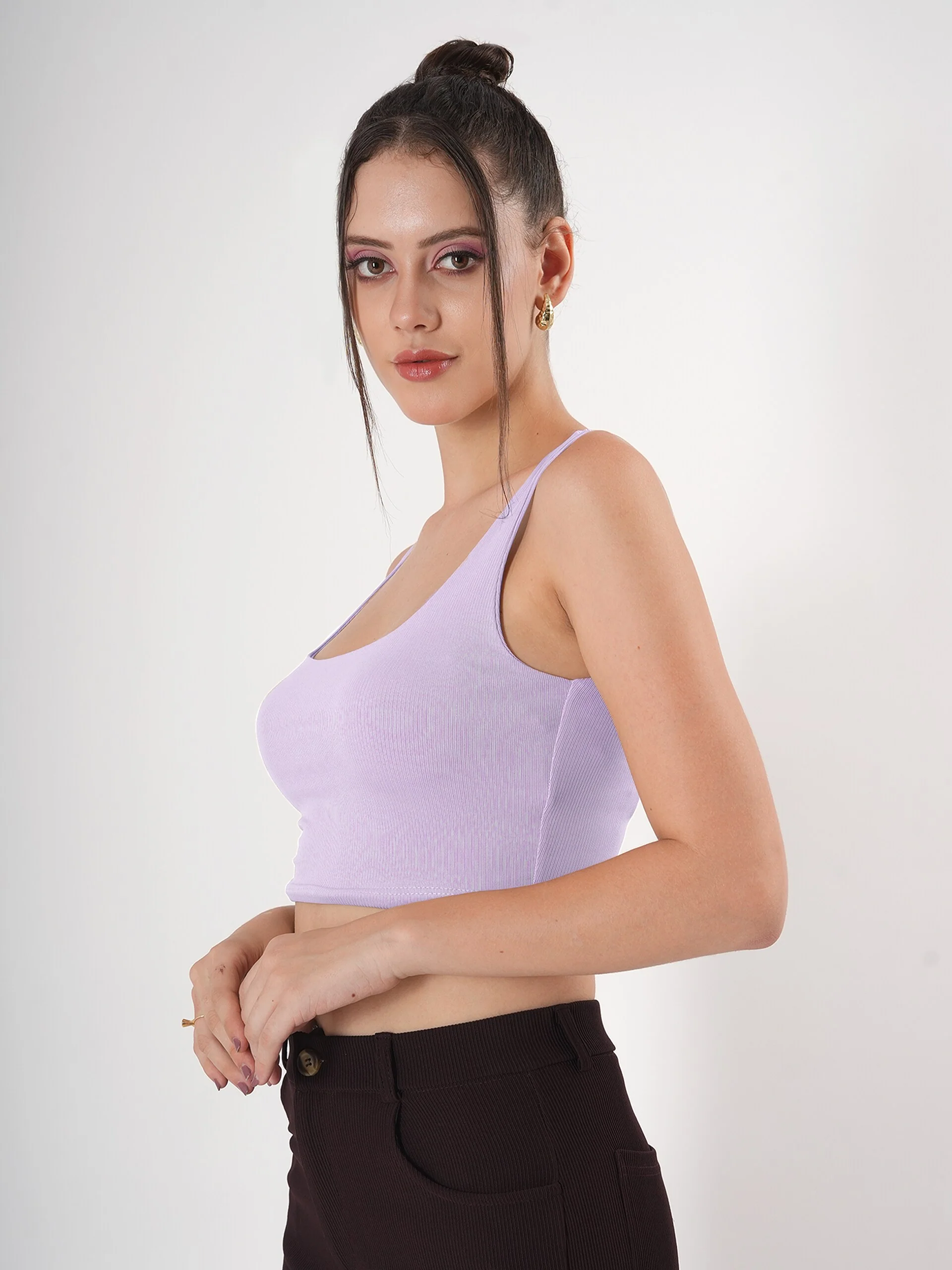 Clobug Solid Square Neck Sleeveless Body Fitted Crop Top - Image 9