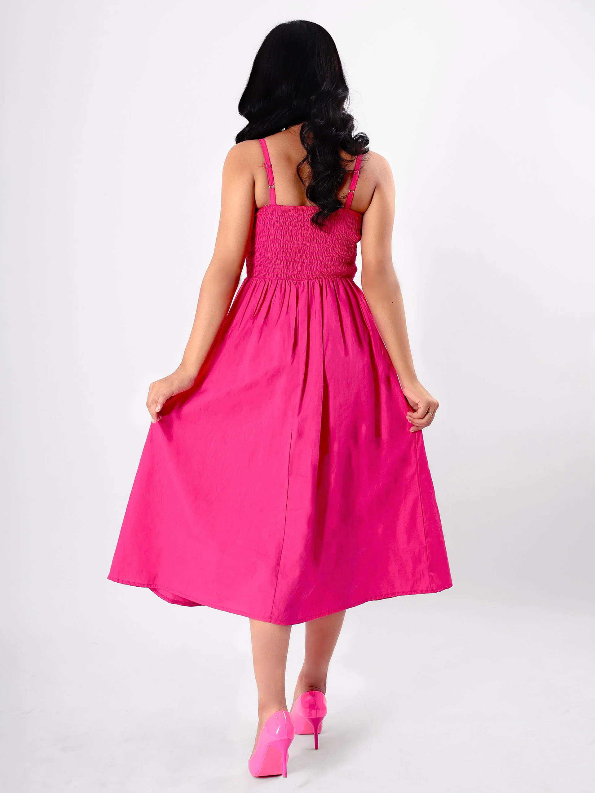Solid Strappy Sweetheart Neck Midi Dress - Image 3